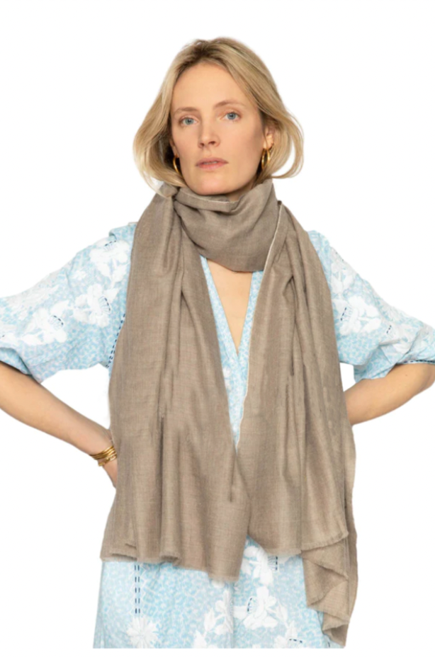 Classic Embroidered Edge Cashmere Pashmina Shawl - Natural / White