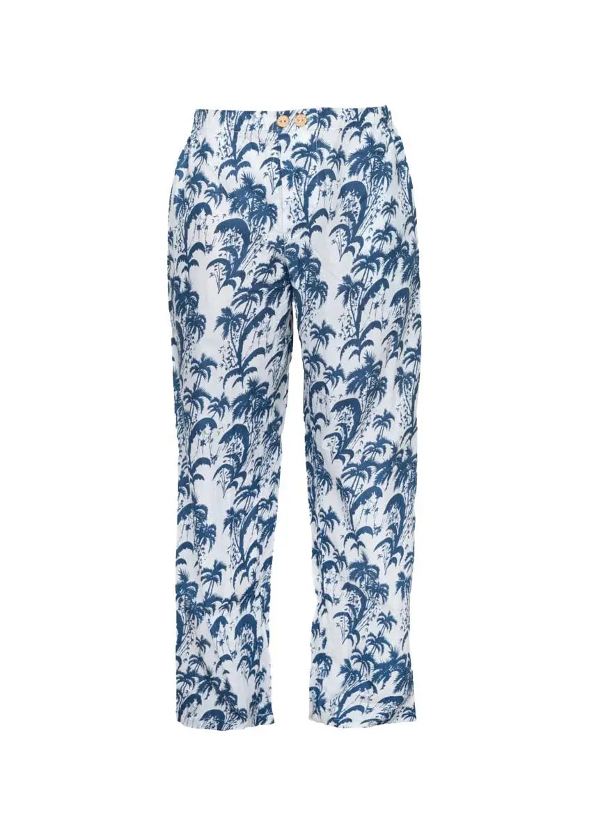 Men's Palm Tree Cotton Pyjamas - Blue Debonnaire