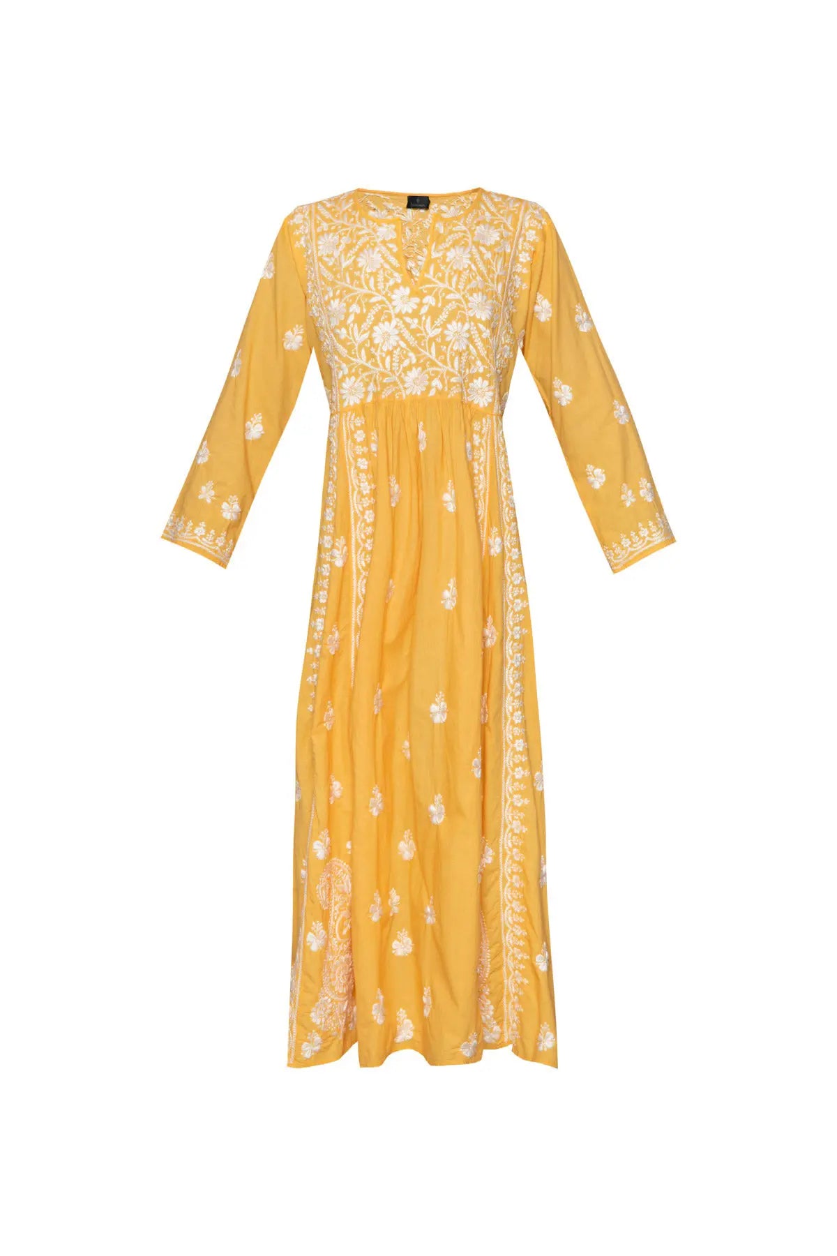 Silk Embroidered Dress - Yellow Debonnaire