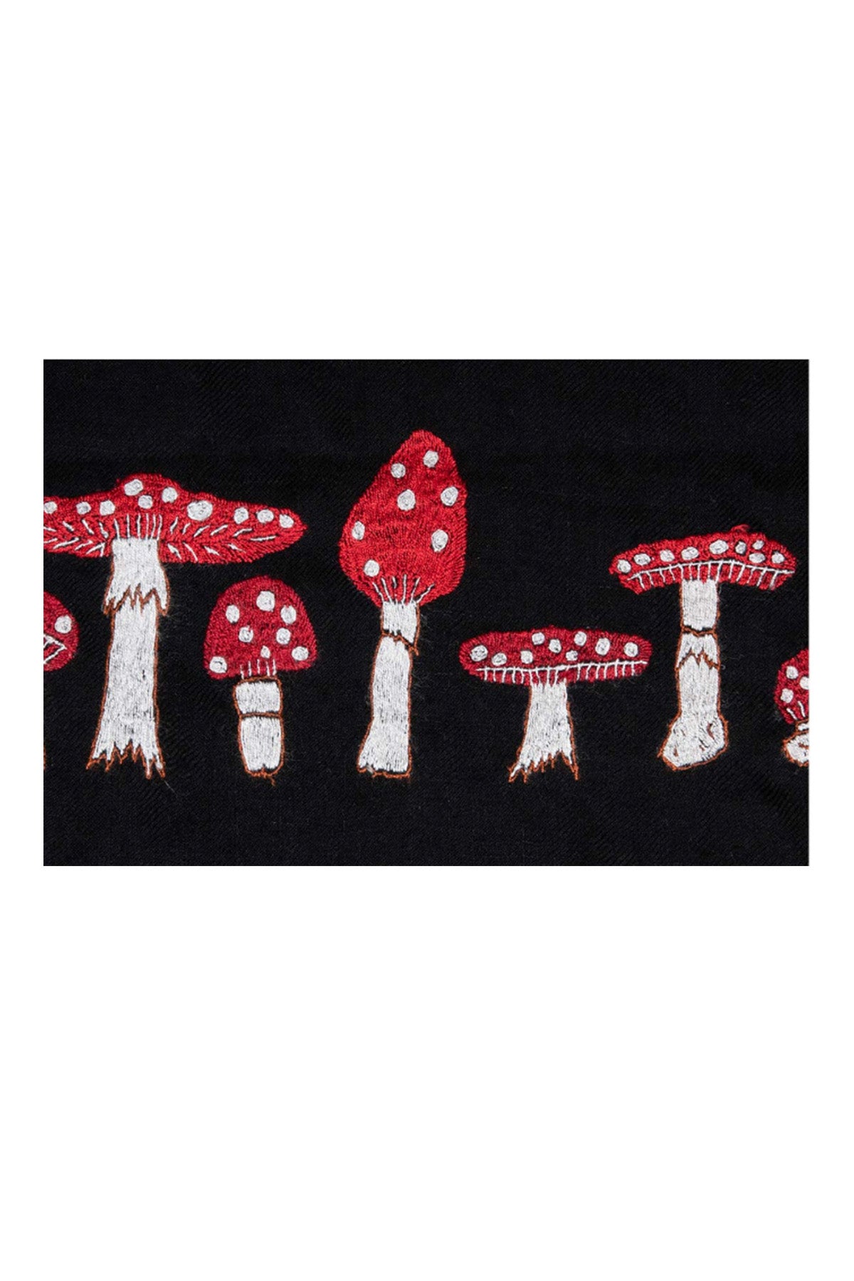 Mushroom Embroidered Pashmina Shawl - Black