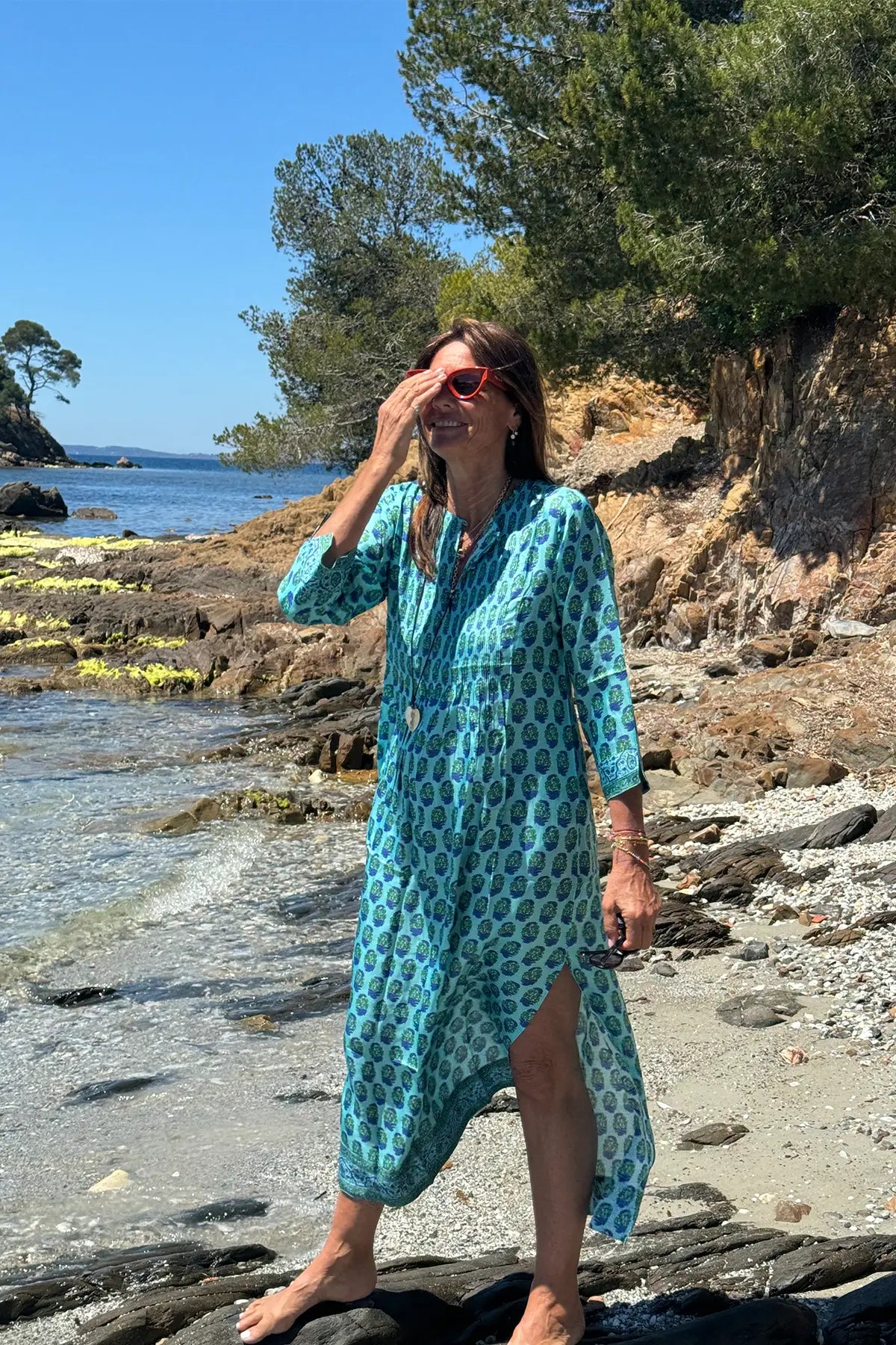 Heidi Silk Dress - Aqua/Blue Kalyan