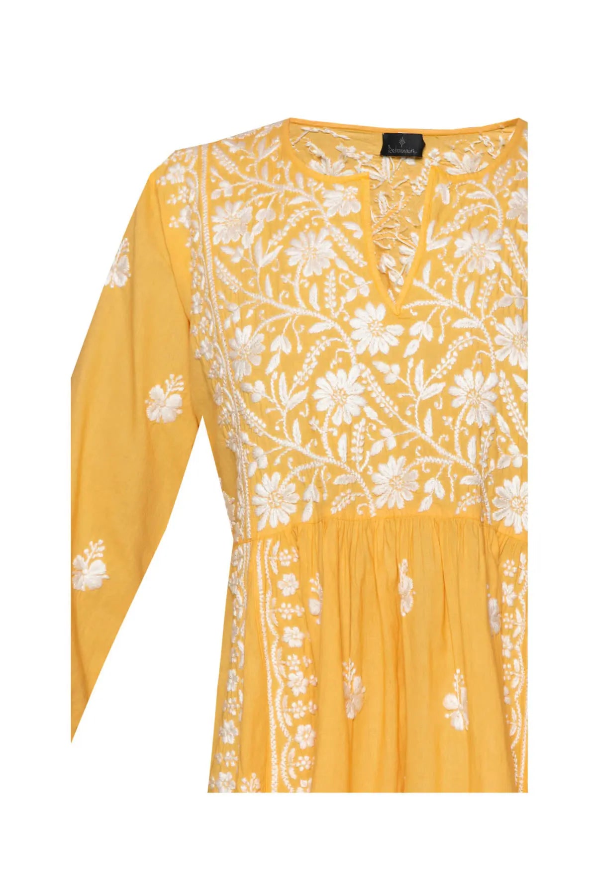 Silk Embroidered Dress - Yellow Debonnaire
