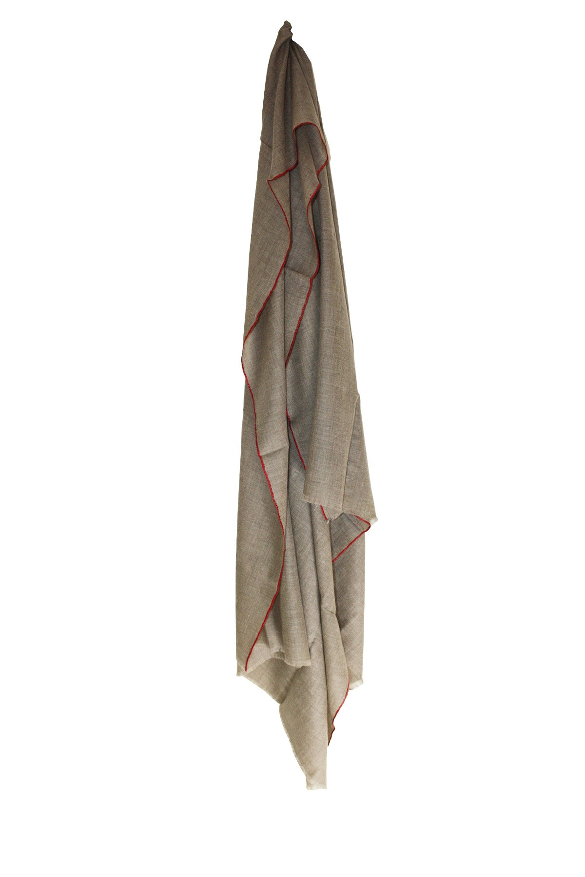 Classic Embroidered Edge Cashmere Pashmina Shawl - Natural / Red