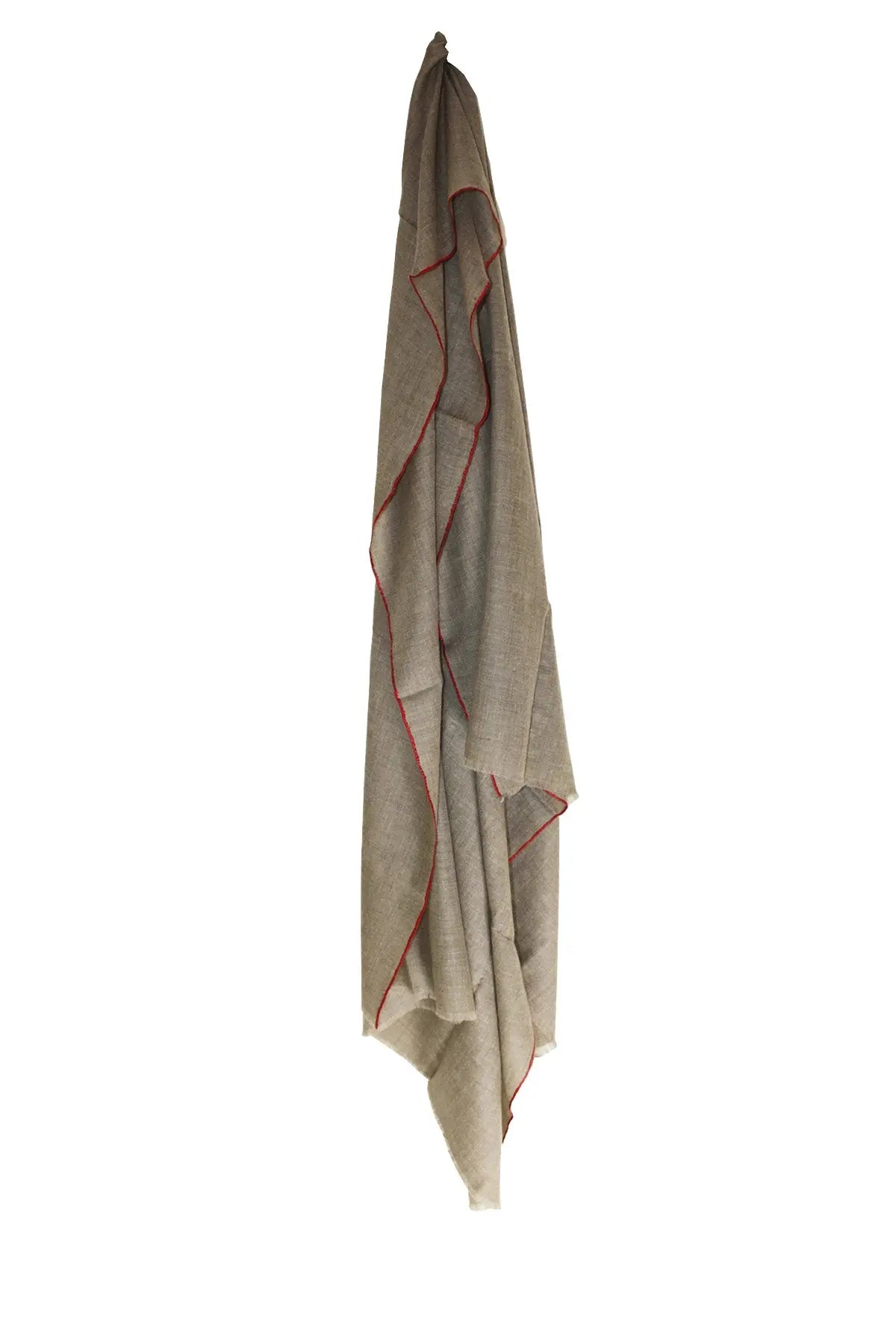 Classic Embroidered Edge Cashmere Pashmina Shawl - Natural / Red Debonnaire