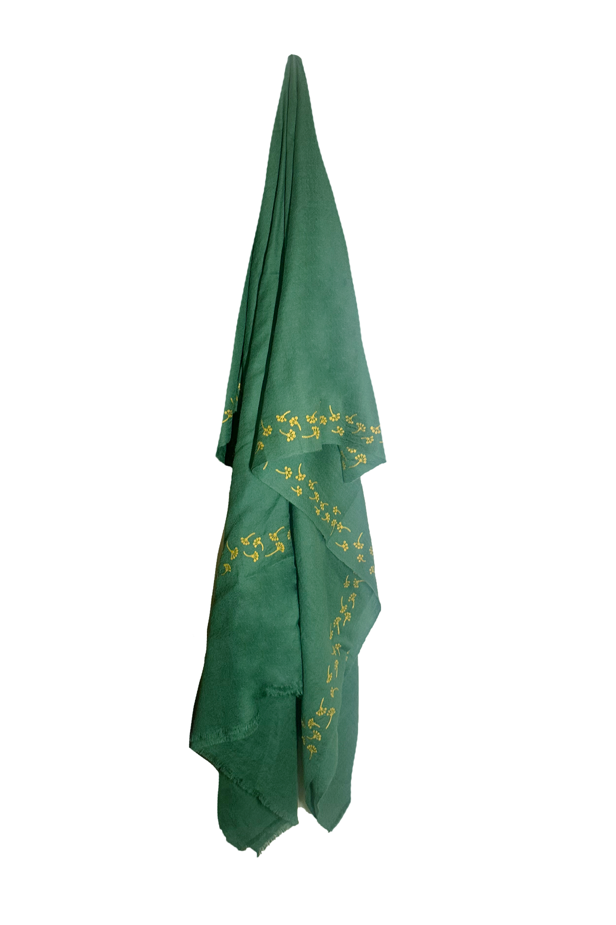 Dandelion Embroidered Pashmina Shawl - Green & Gold