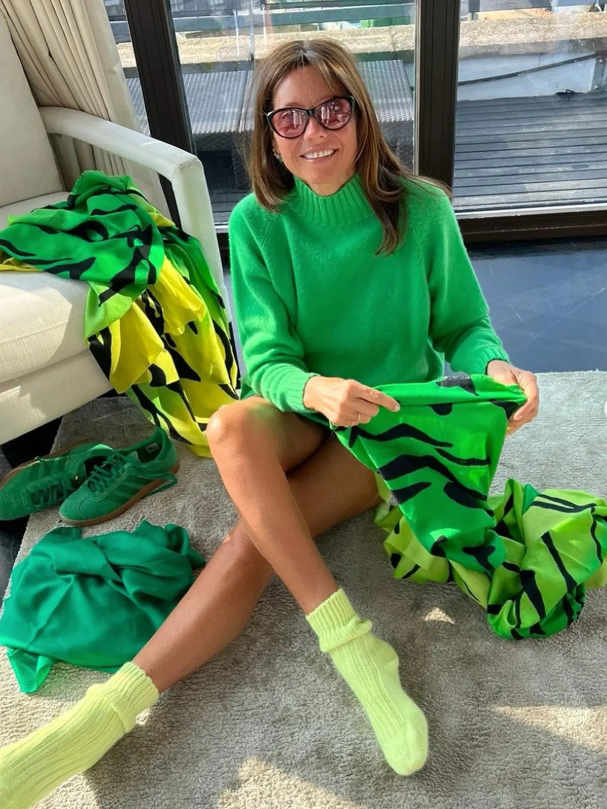 Tiger Hand-painted Ombres Shawl - Green & Lime Debonnaire
