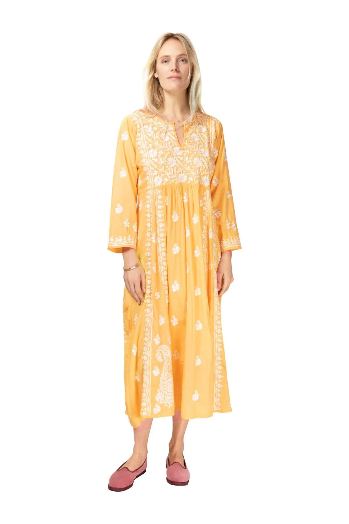 Silk Embroidered Dress - Yellow Debonnaire