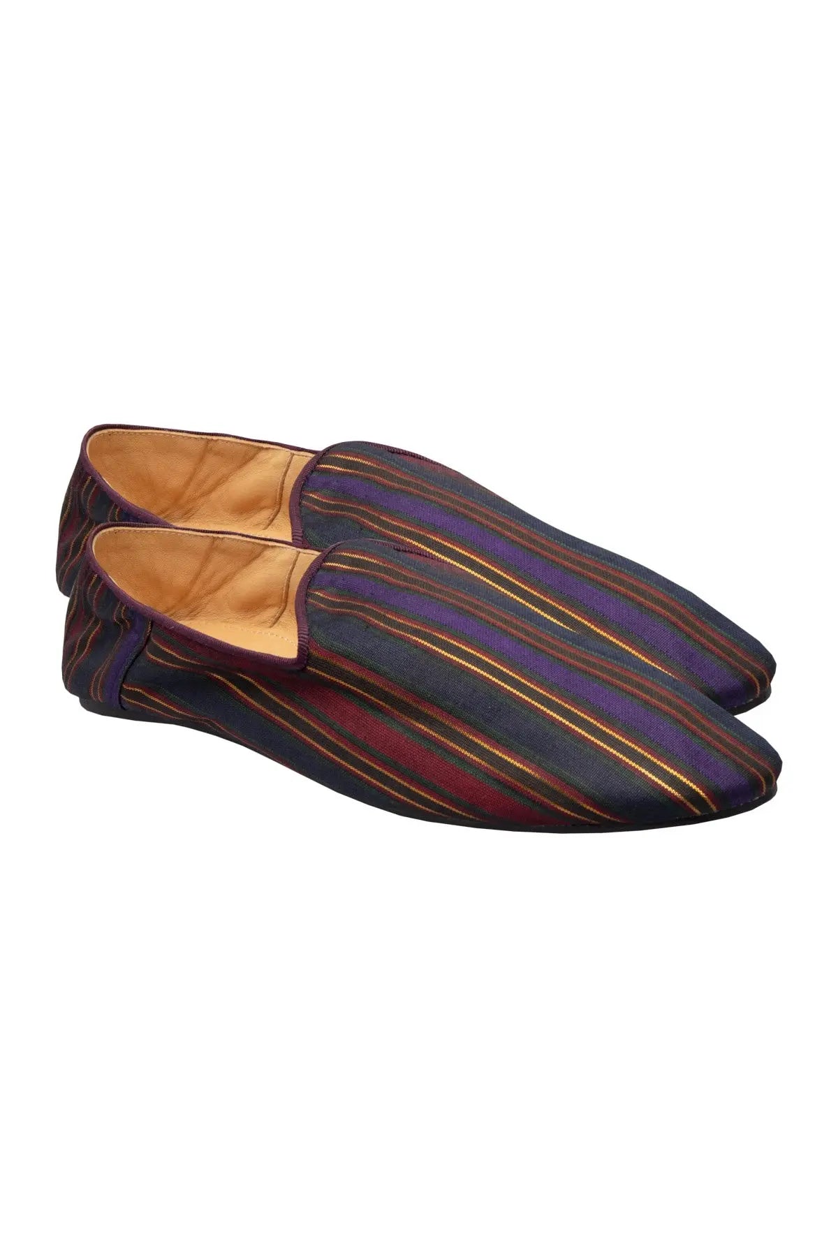 Leather and Fabric Slippers - Mauve Stripes Liwan