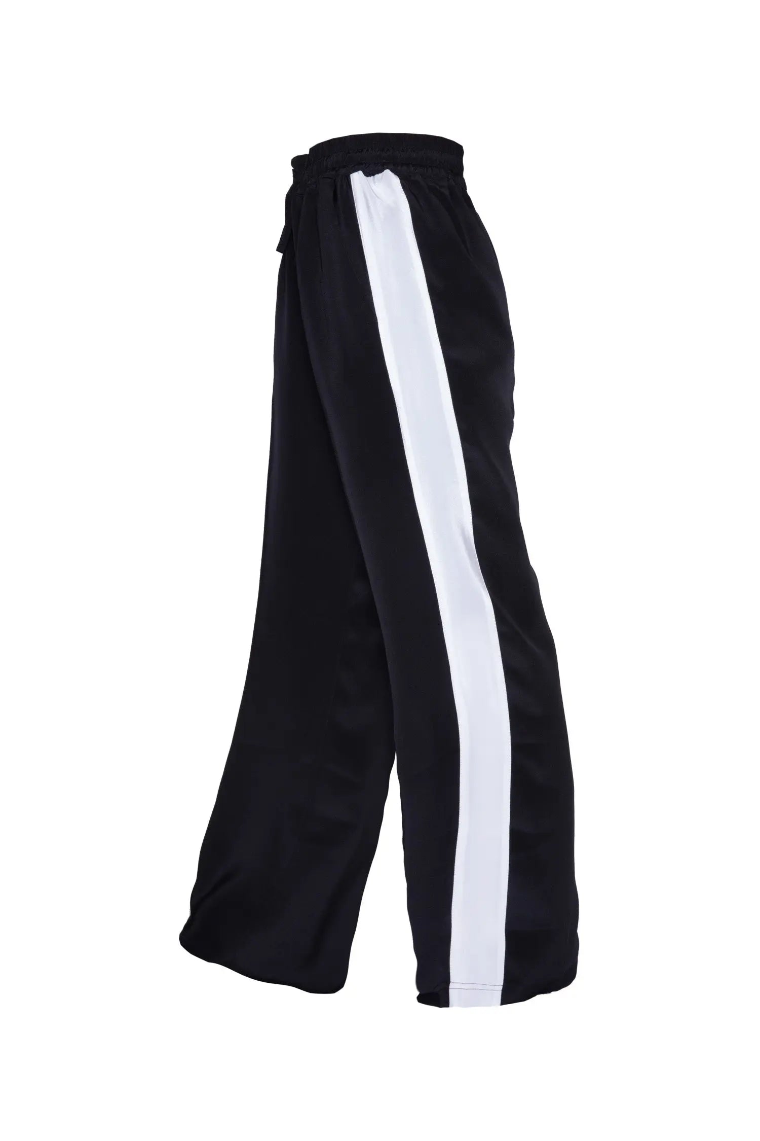 Classic Silk Joggers - Black With Wide White Stripe Serena Bute