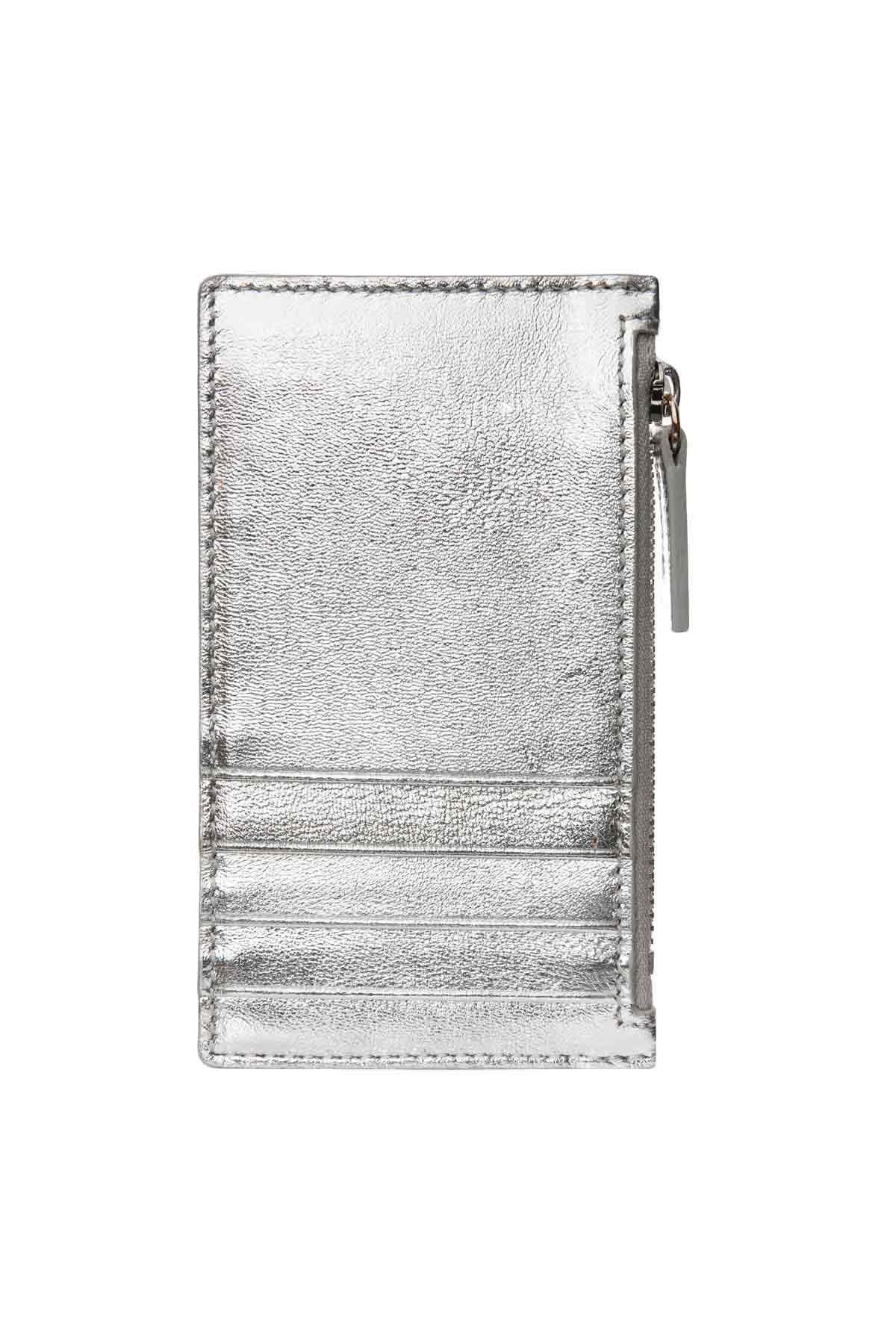 Leather Zip Card Holder - Silver