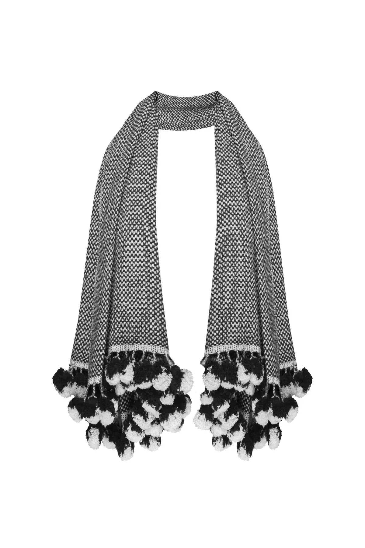 Cashmere Star Shawl - Black & White Tassels The Holy Goat