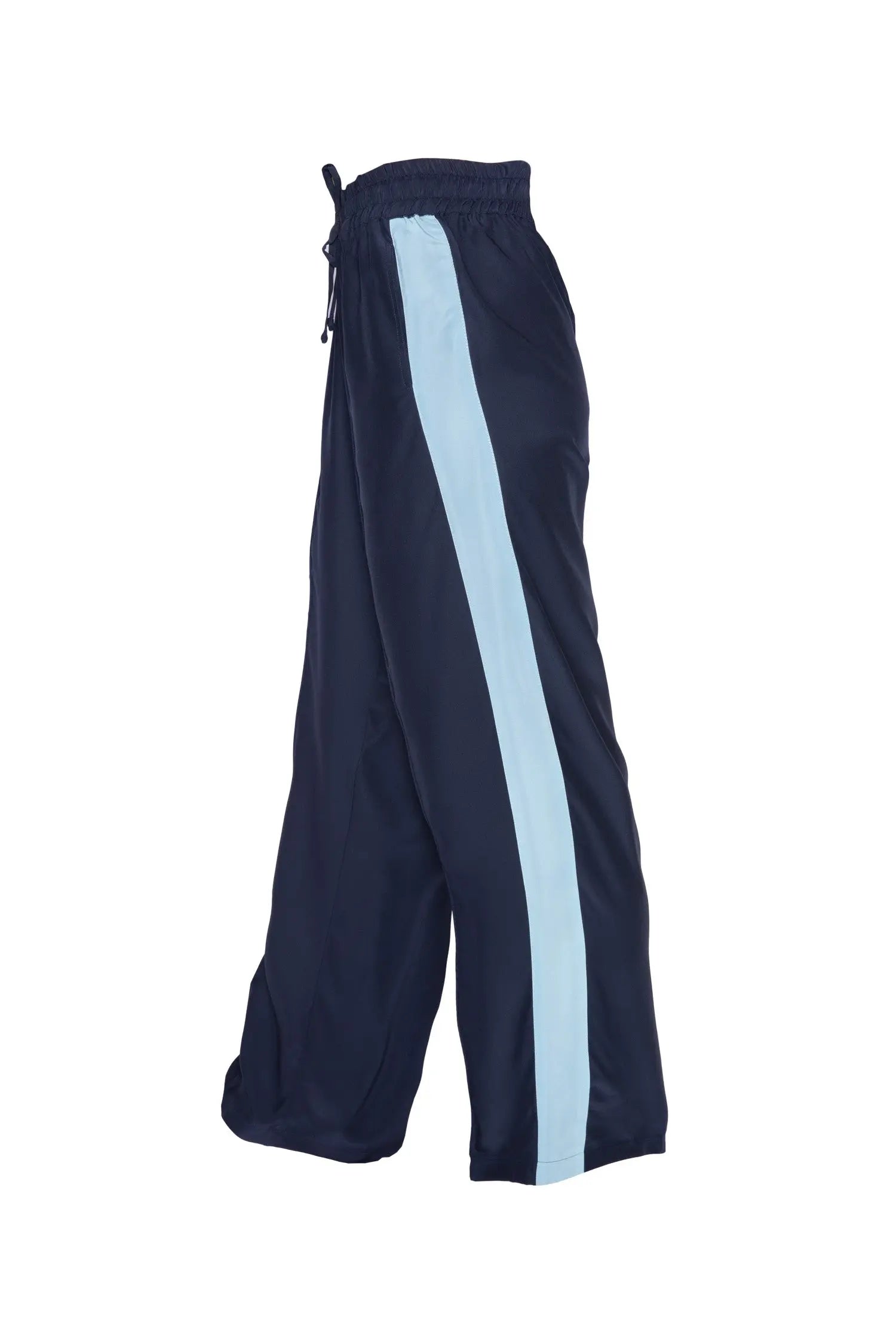 Classic Silk Joggers - Navy With Baby Blue Stripe Serena Bute