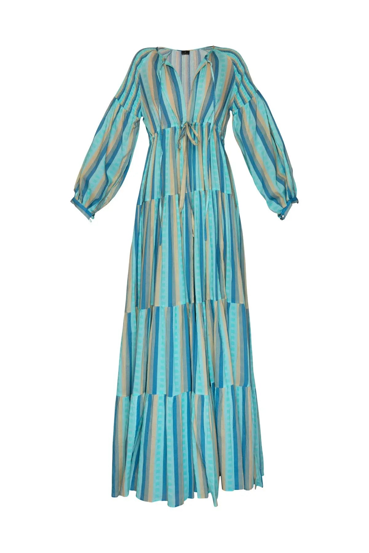 Long Cotton Sun Dress - Blue Stripes Debonnaire