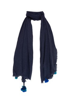 Cashmere Shawl With Tassels - Dark Navy