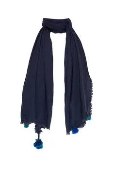Cashmere Shawl With Tassels - Dark Navy The Holy Goat