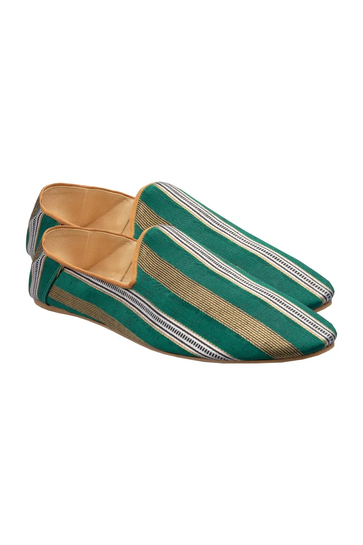 Silk Slippers - Green Stripes Liwan