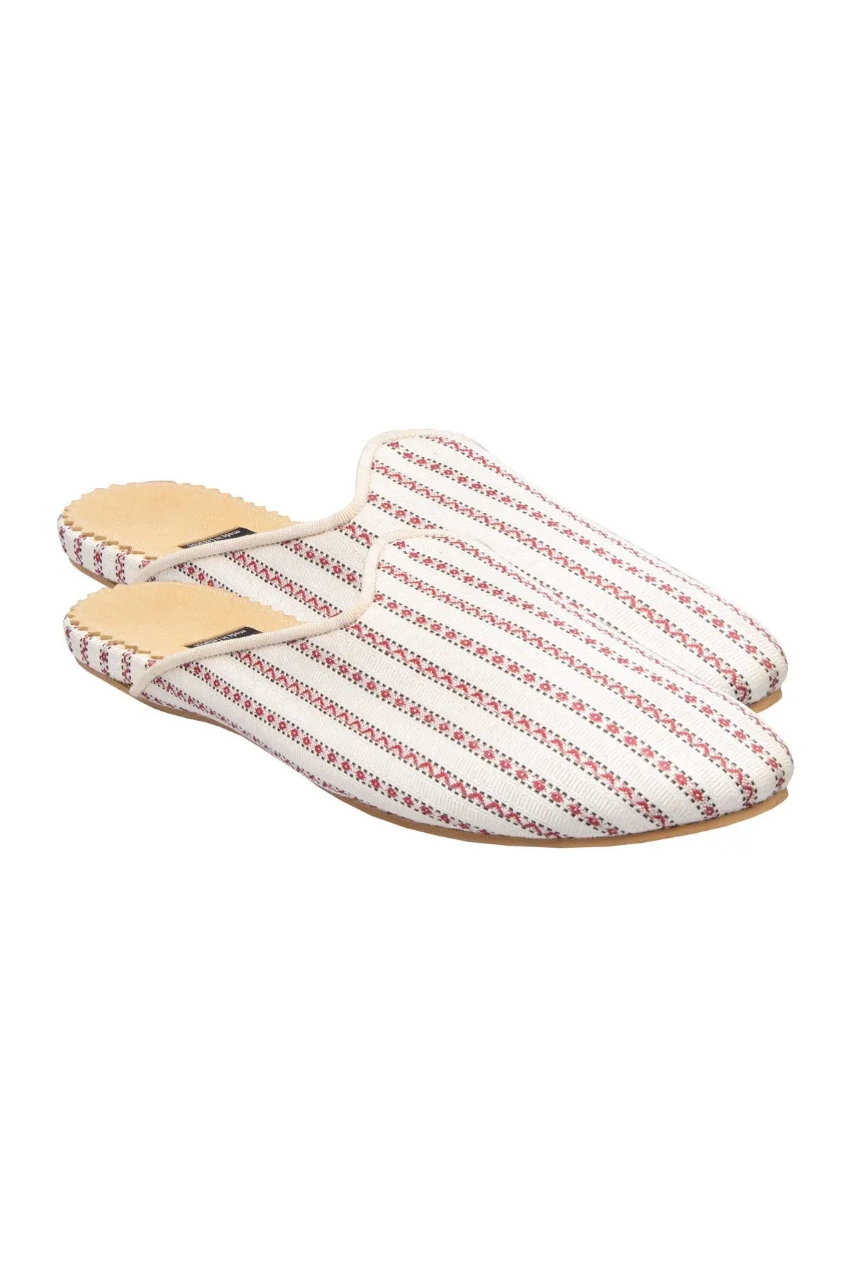 Women's Silk Stripe Slippers - Red & Cream Liwan