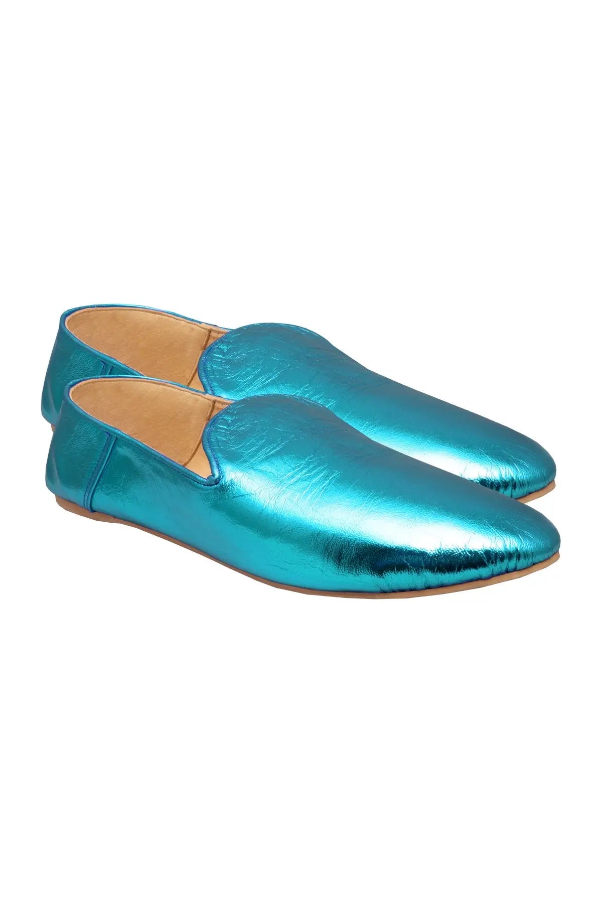Leather Slippers - Metallic Blue Liwan