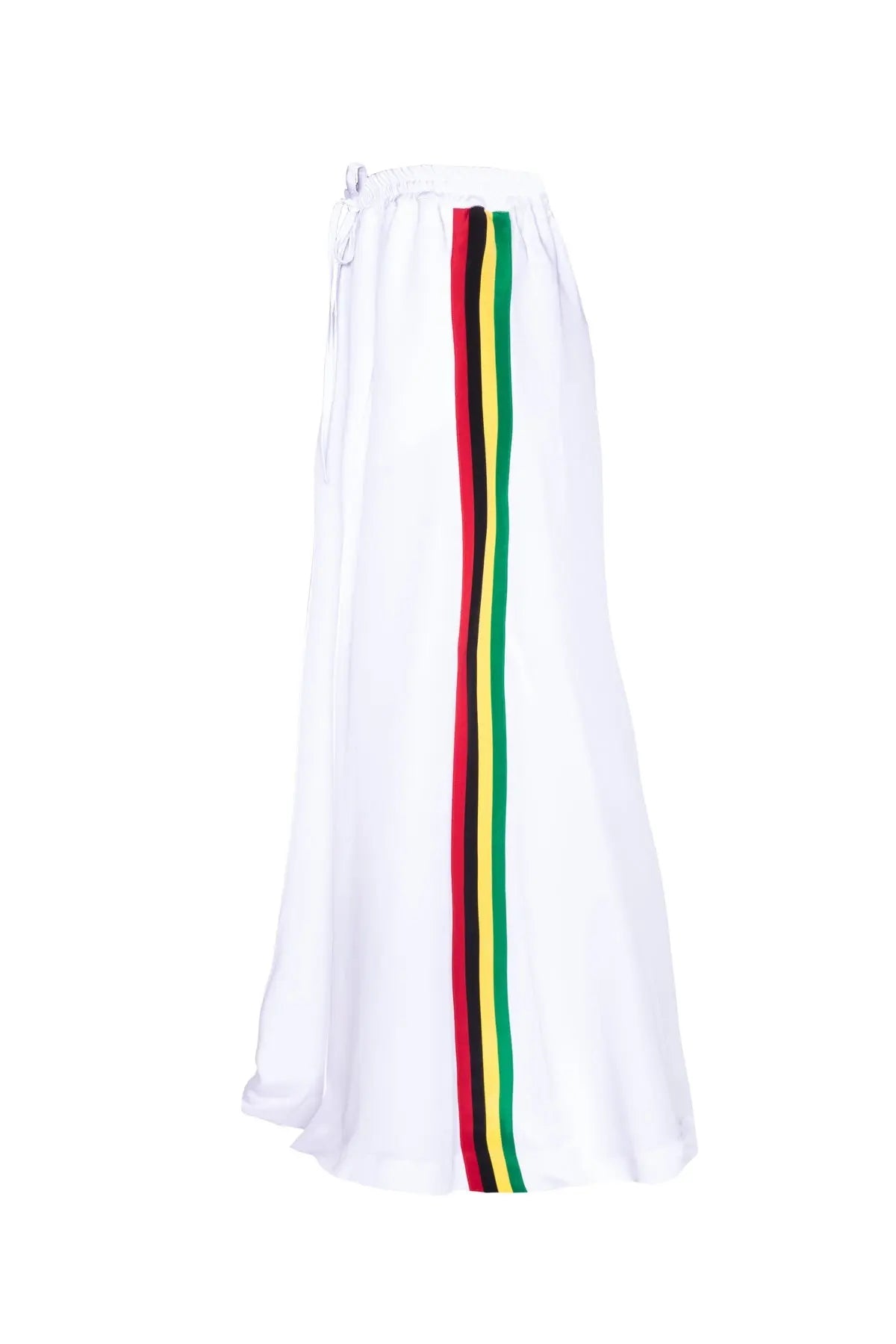 Extra Wide Silk Joggers - White With Rasta Stripes Serena Bute