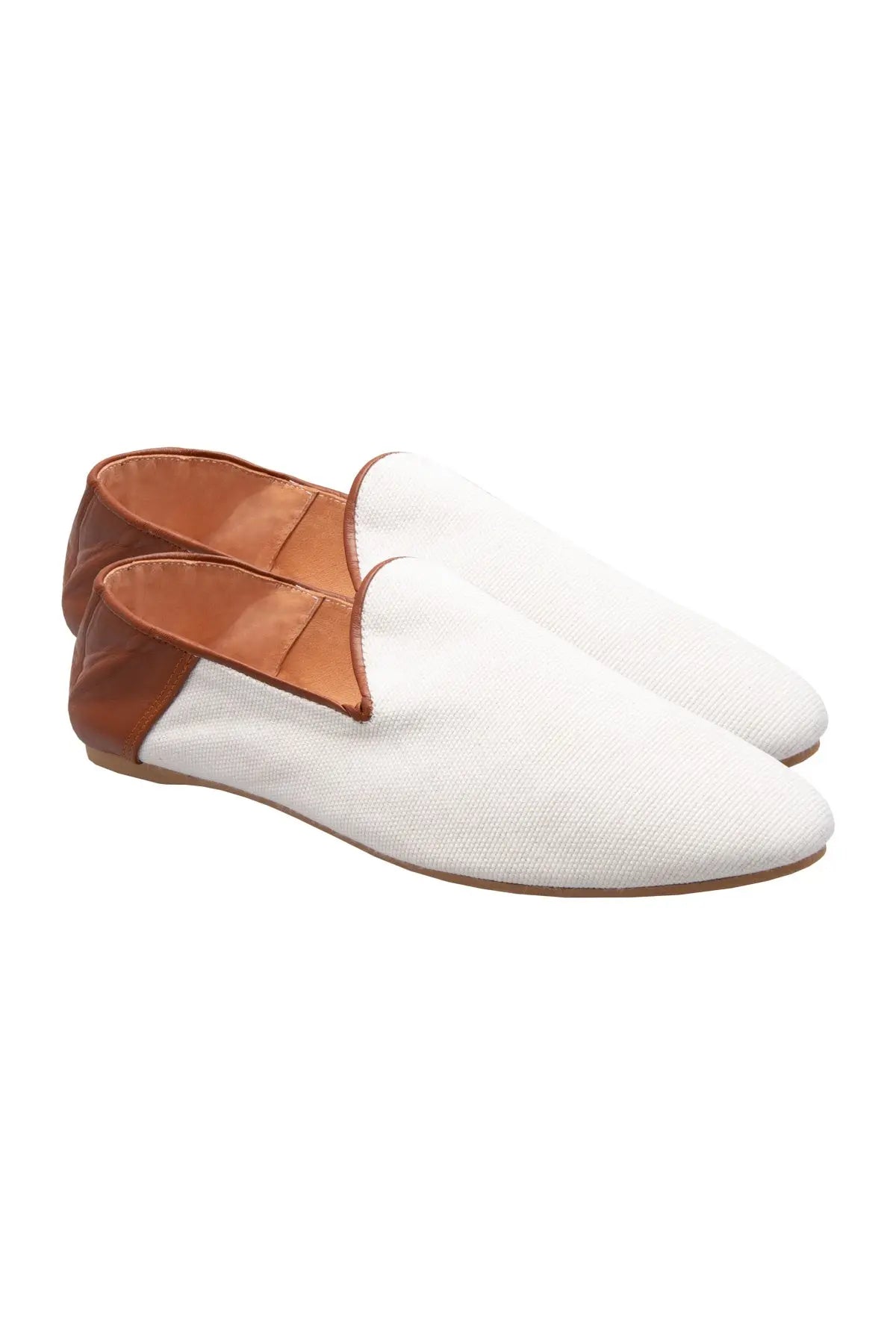 White Canvas & Leather Slipper Liwan