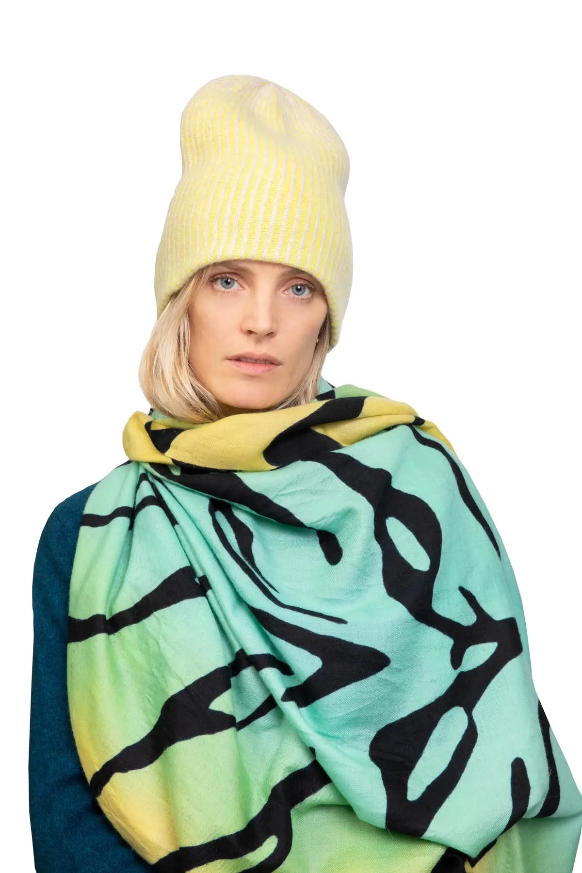 Tiger Hand-painted Ombres Shawl - Light Blue, Green, Yellow Debonnaire