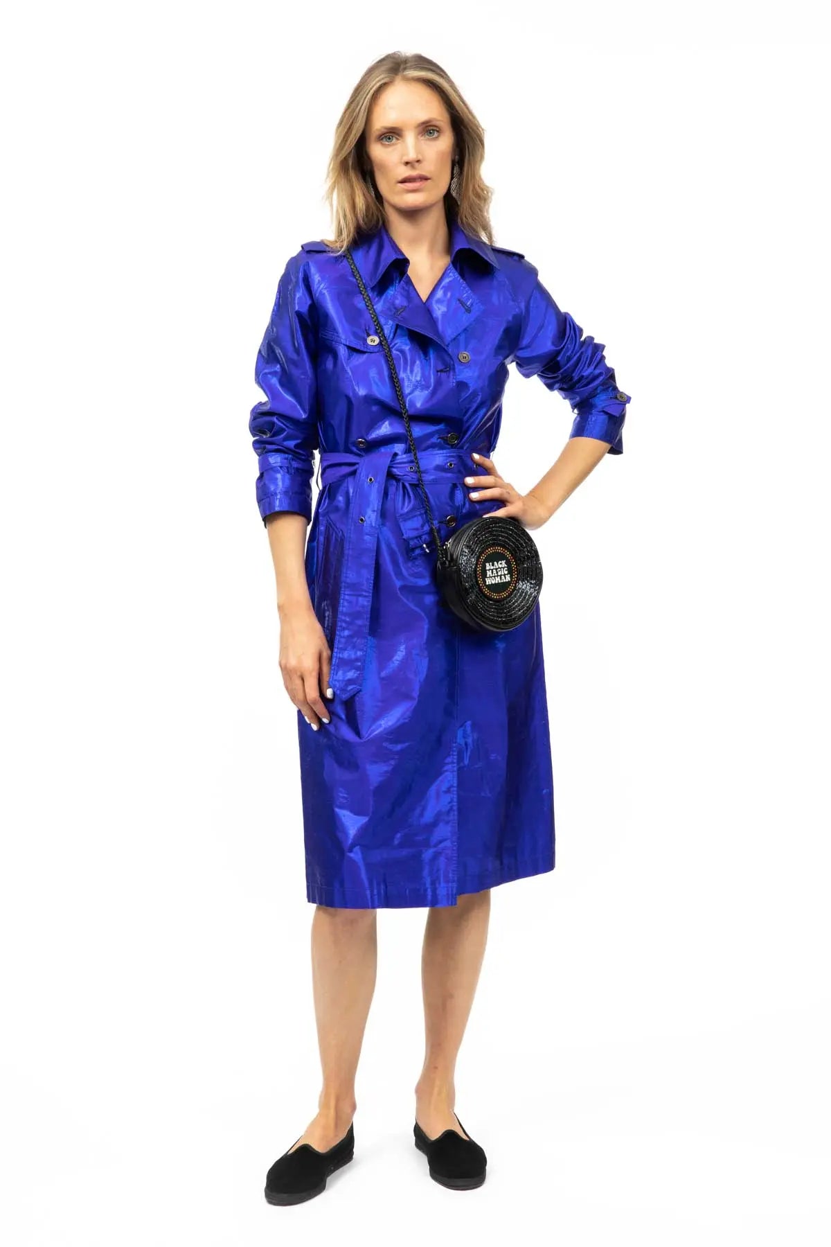 Metallic Silk Trench - Electric Blue Debonnaire