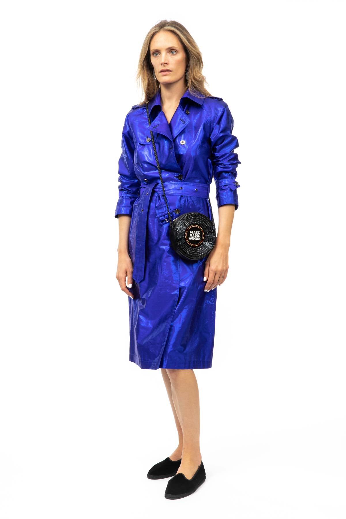 Metallic Silk Trench - Electric Blue