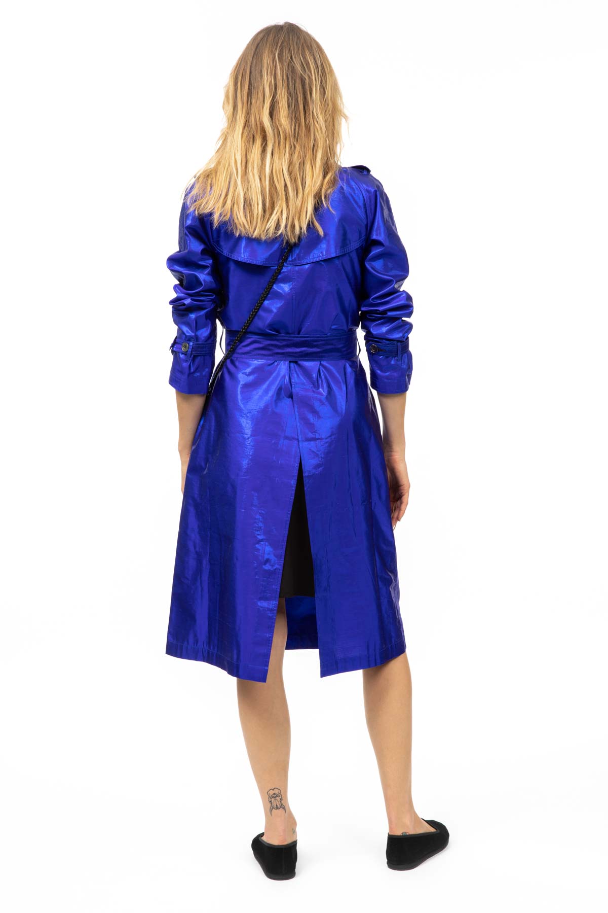 Metallic Silk Trench - Electric Blue