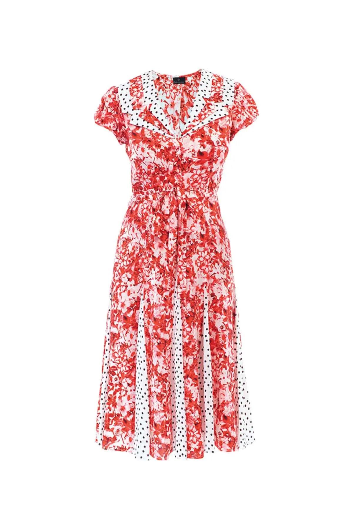 Tri Collar Silk Dress - Pink Floral Debonnaire