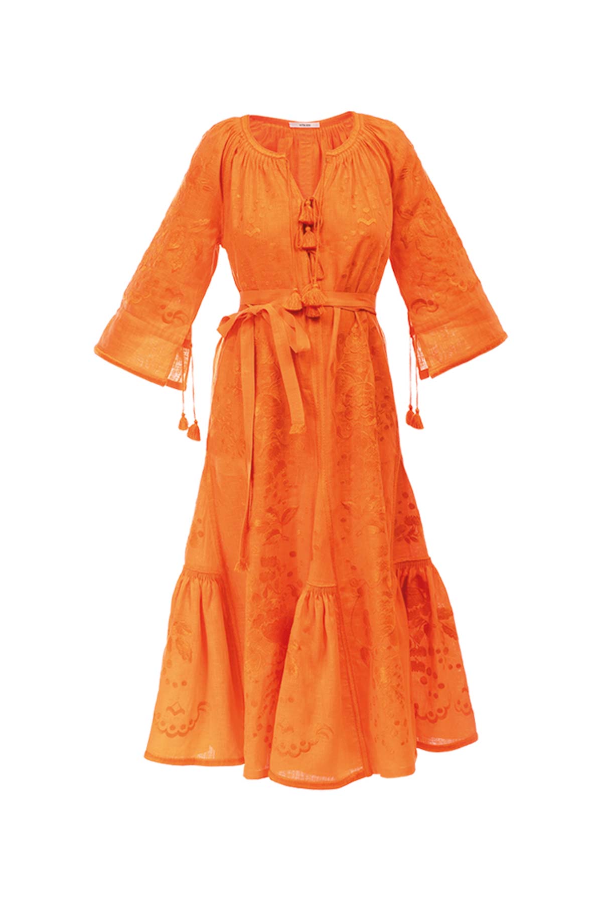 Hops Embroidered Dress - Orange