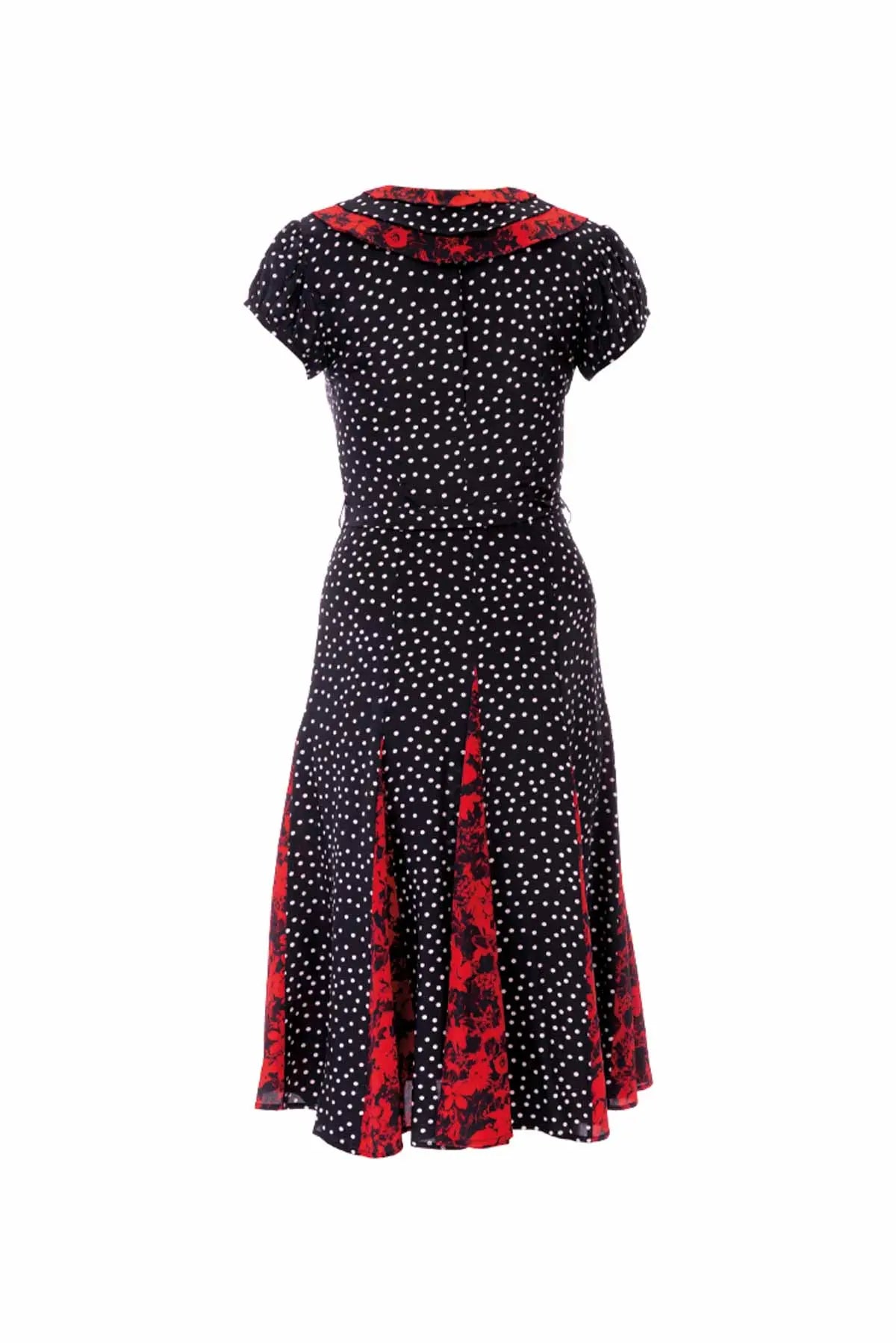 Tri Collar Silk Dress - Black Polka & Red Floral Debonnaire