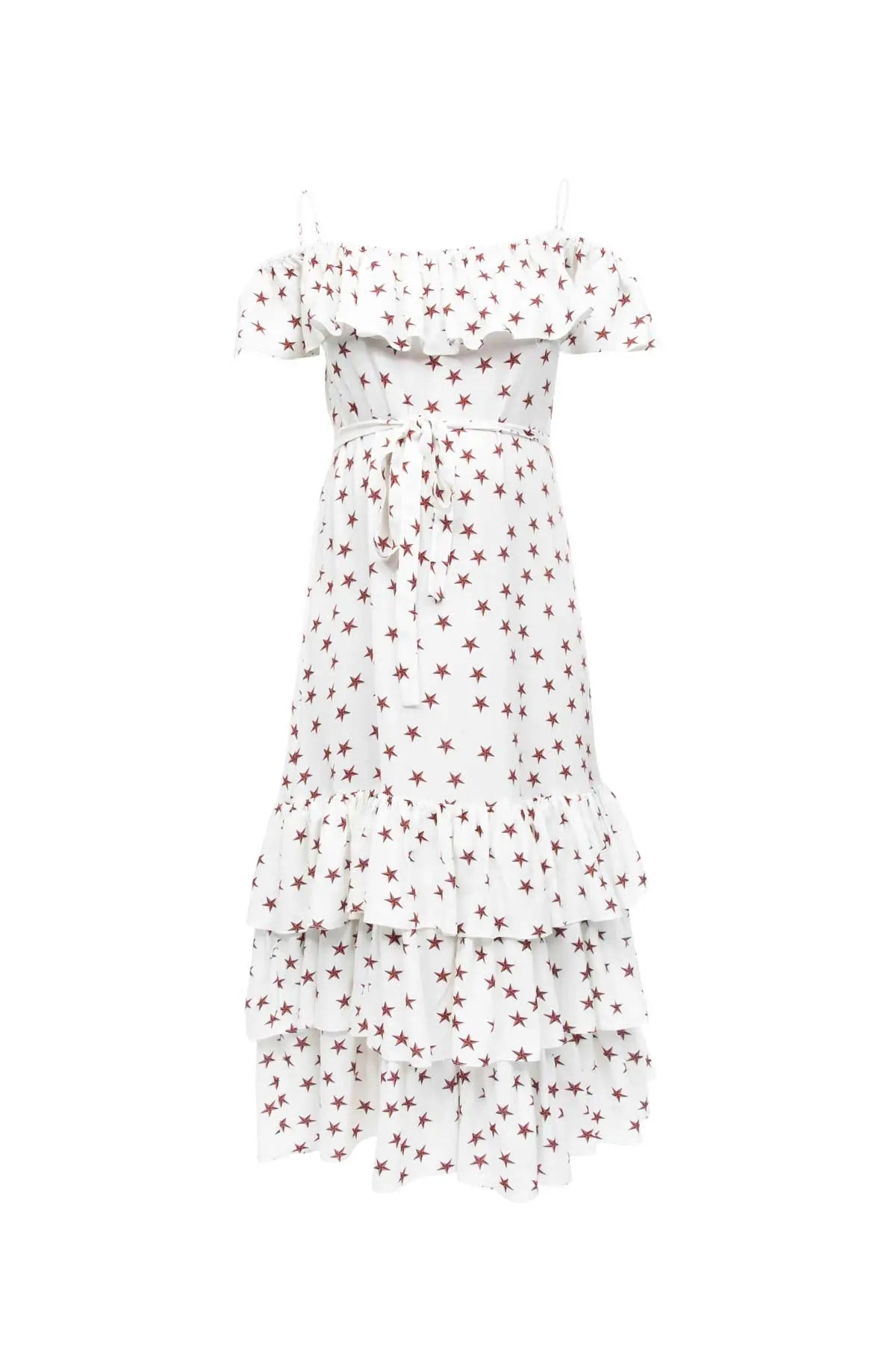 Off Shoulder Ruffle Dress - White Star Debonnaire