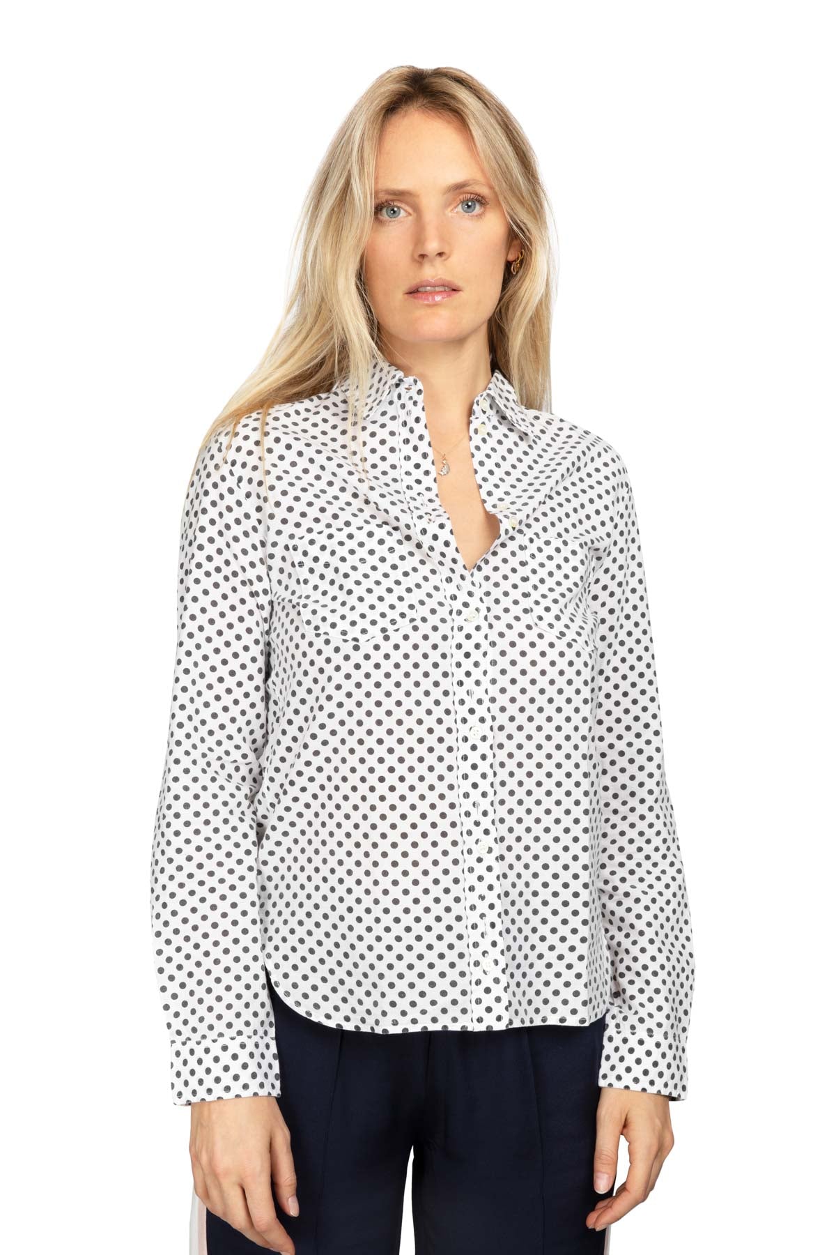 Women's Cotton Shirt - Black Polka Dot