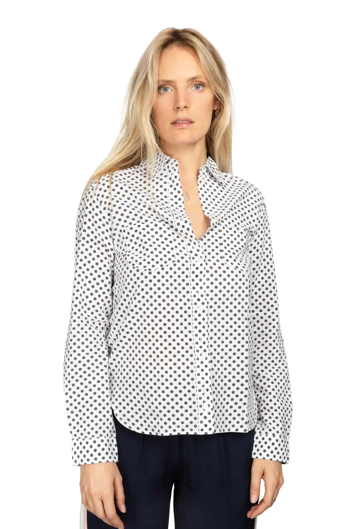Women's Cotton Shirt - Black Polka Dot Debonnaire