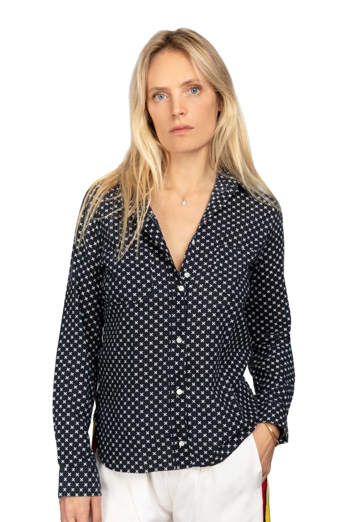 Women's Cotton Shirt - Black Crosses