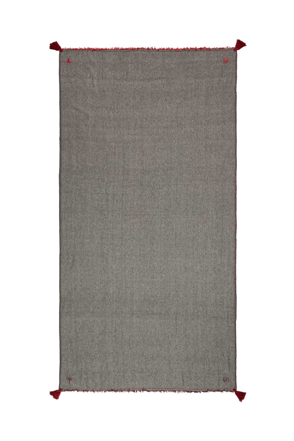 Meditation Shawl - Charcoal with Dark Red Tassels