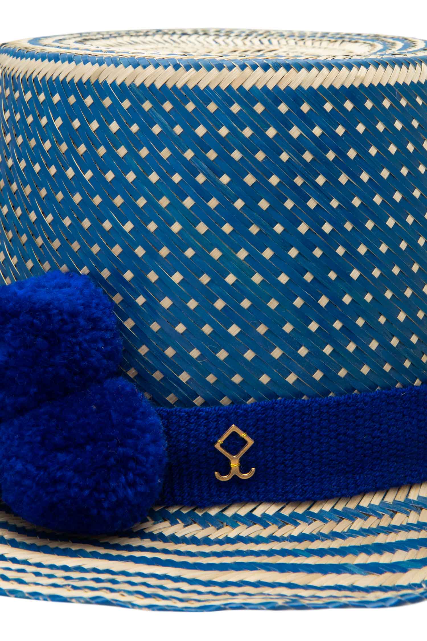 Haile Straw Hat - Blue Pom Poms Yosuzi