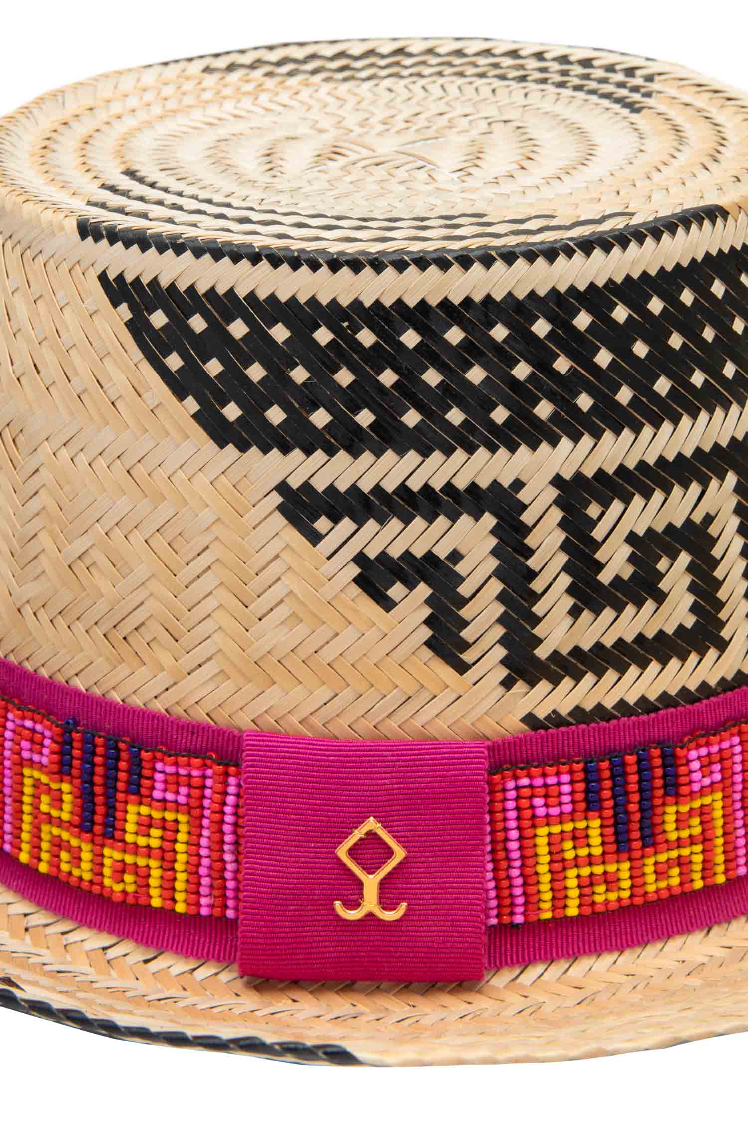 Straw Hat - Beaded Pink & Yellow