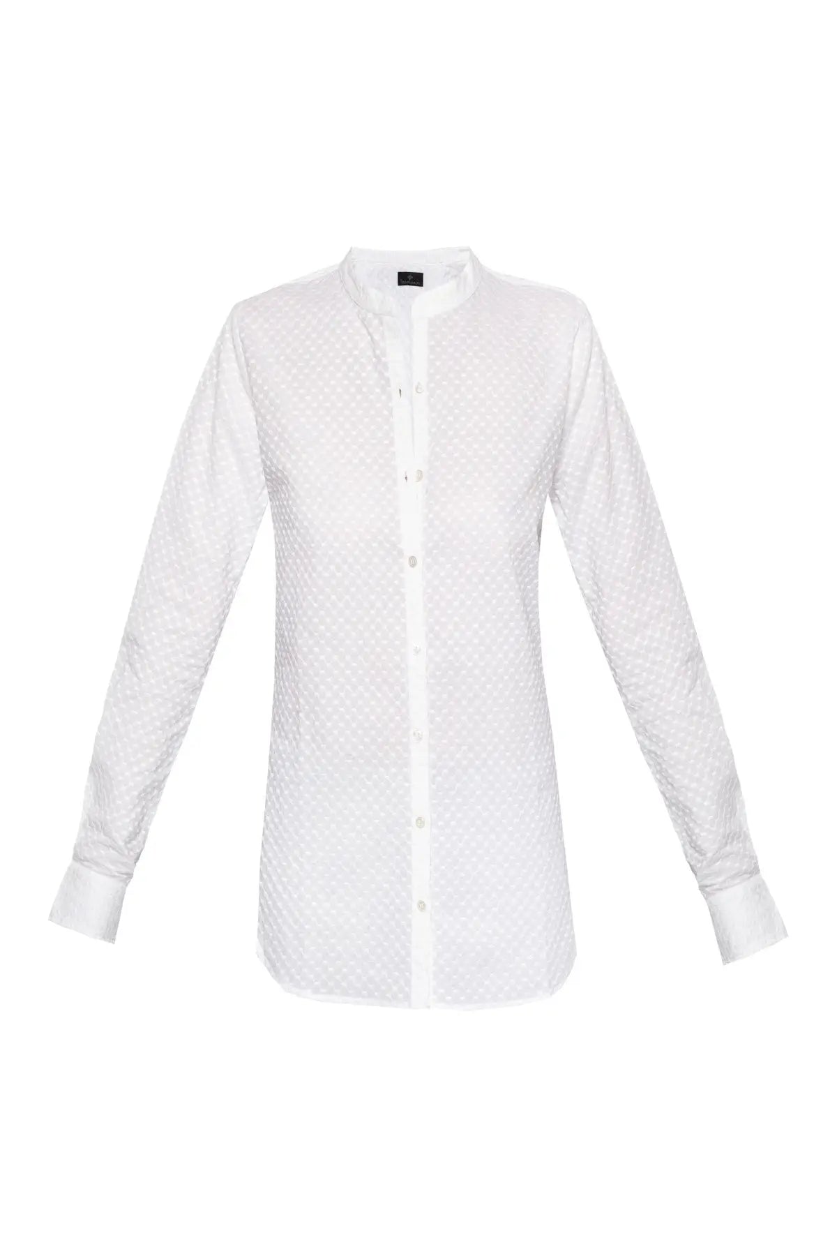 Women's Cotton Shirt - White Embroidered Dots Debonnaire