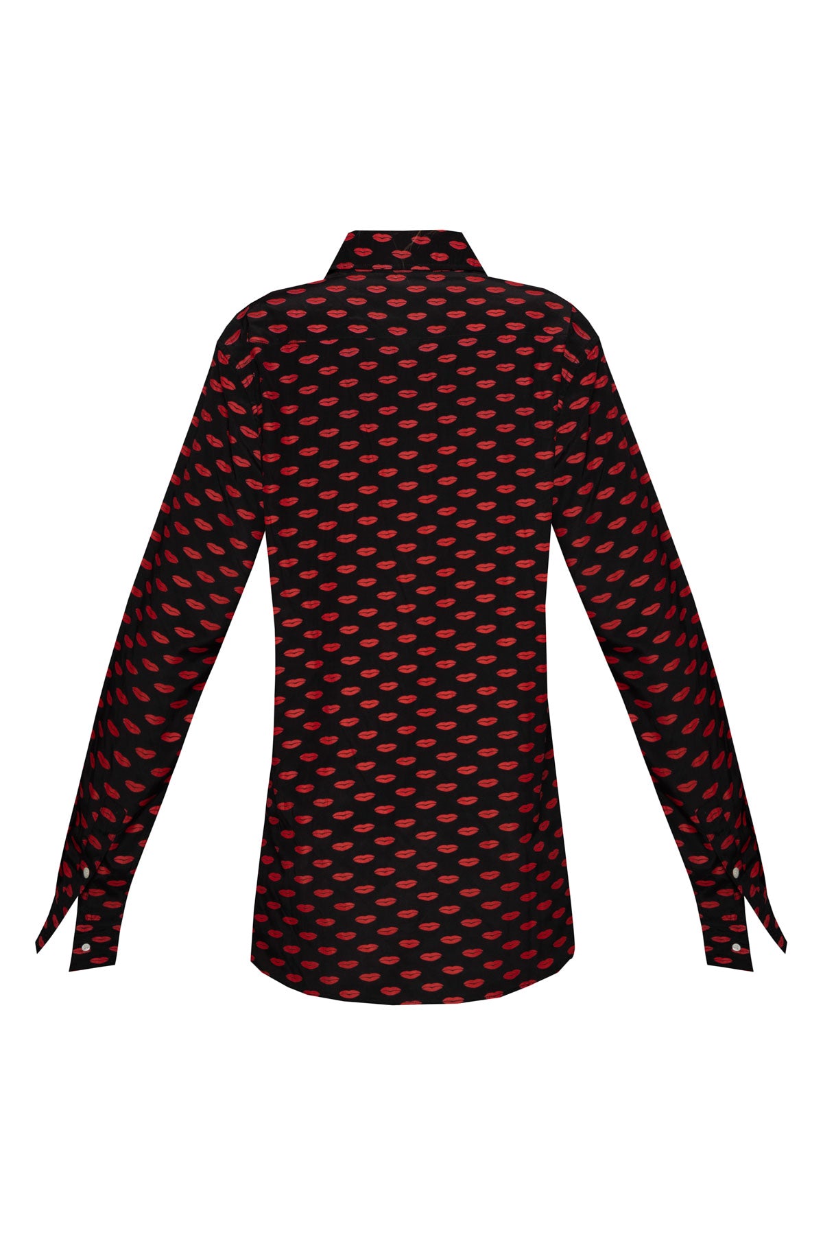 Women's Silk Shirt - Black & Red Lips