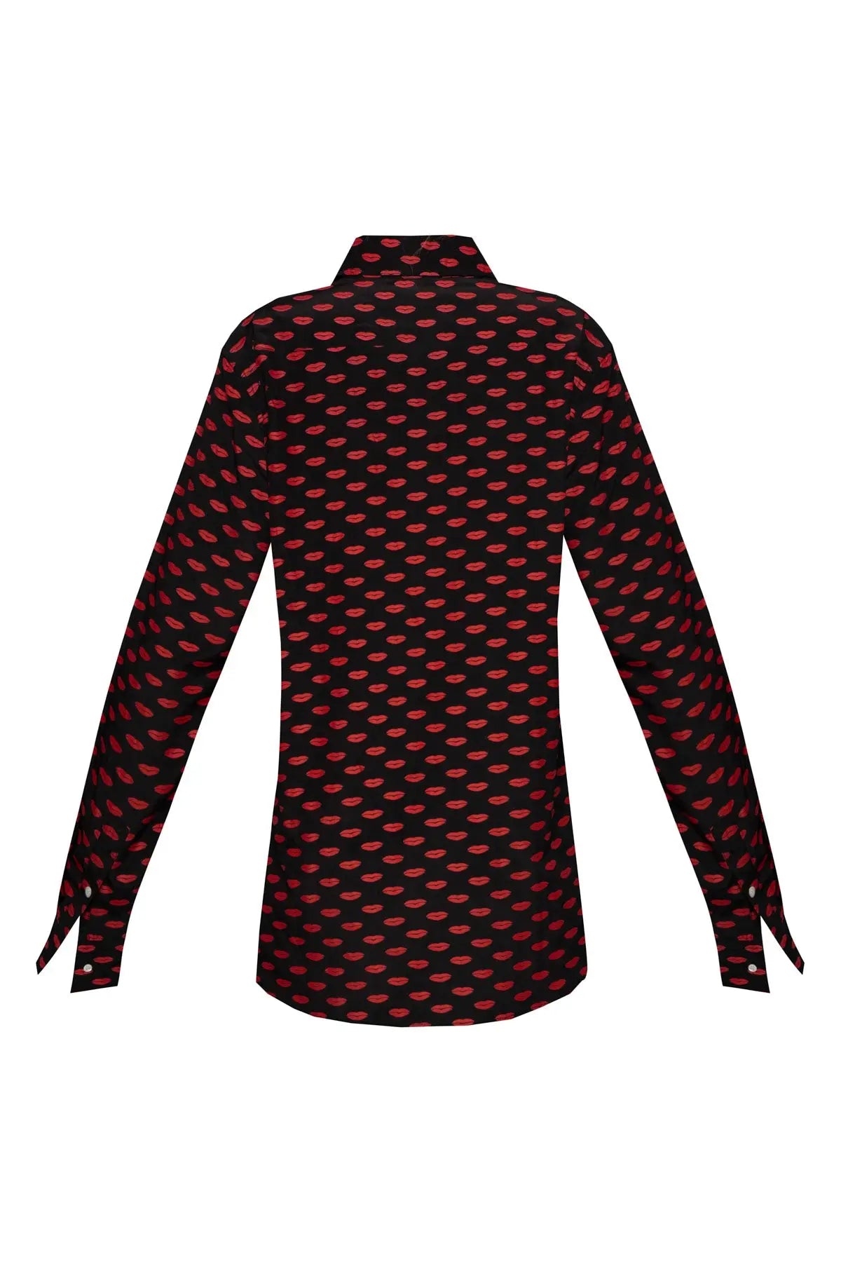 Women's Silk Shirt - Black & Red Lips Debonnaire