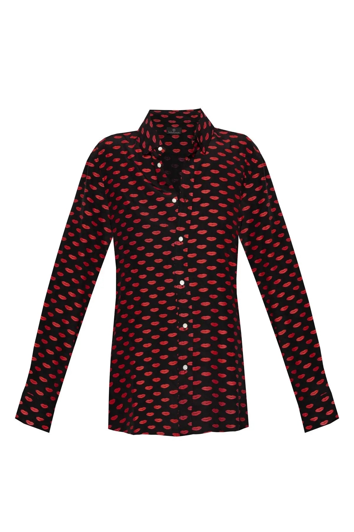 Women's Silk Shirt - Black & Red Lips Debonnaire