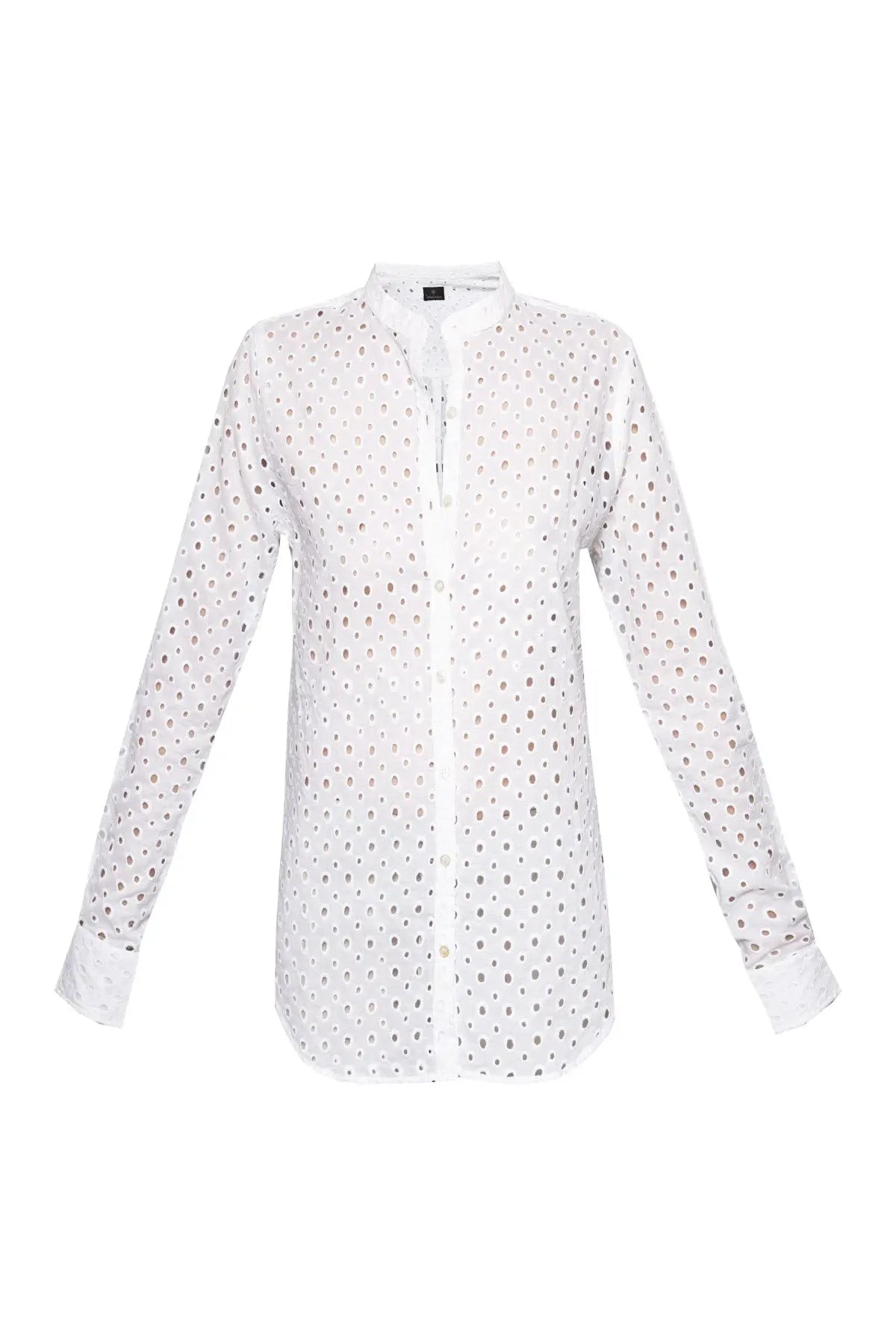 Women's Cotton Shirt - White Cut Out Circles Debonnaire