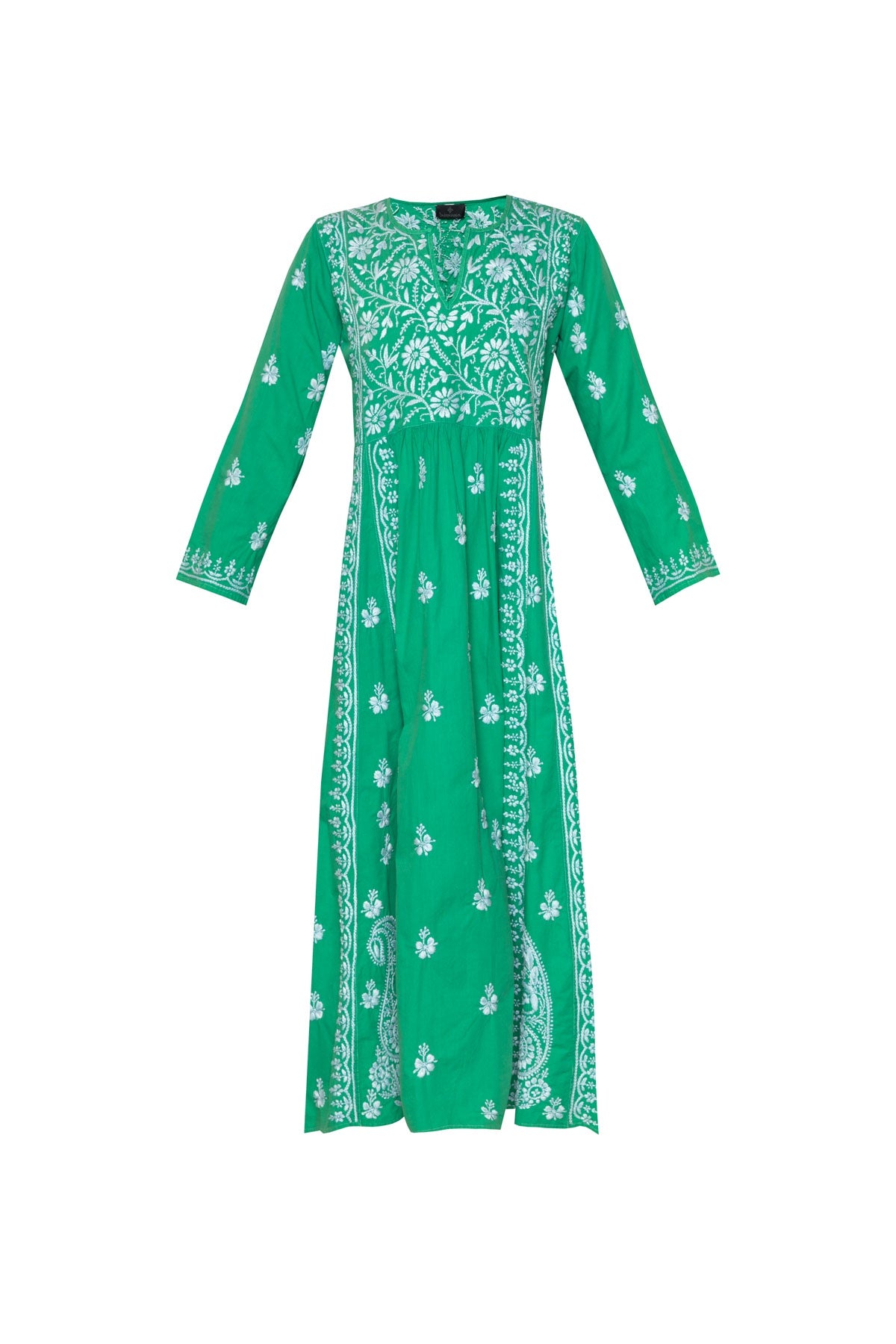 Cotton Embroidered Dress - Emerald Green