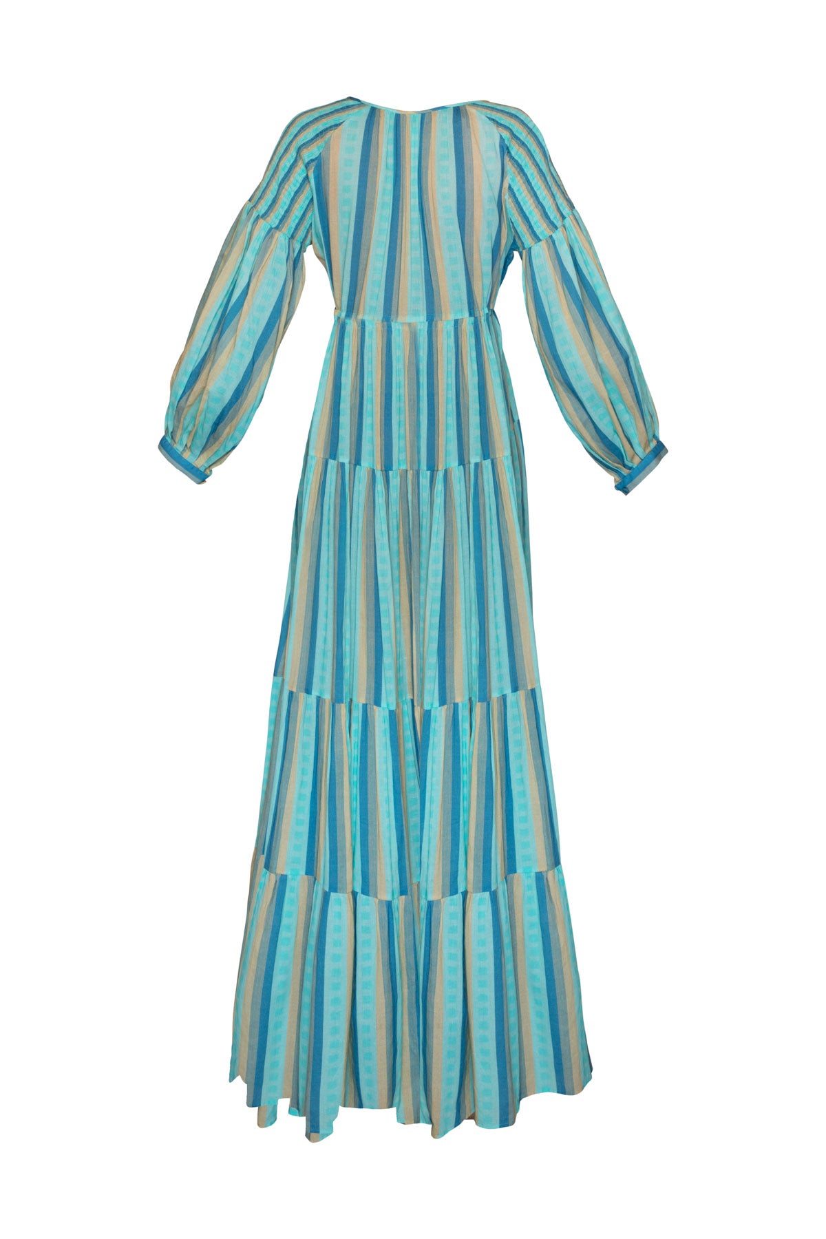Long Cotton Sun Dress - Blue Stripes