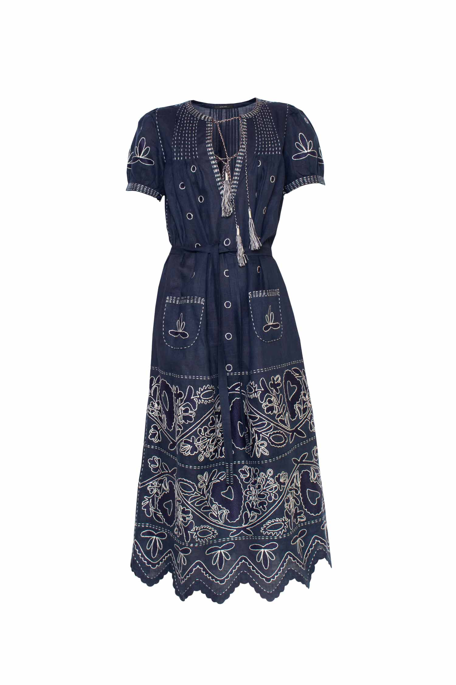 Rushka Embroidered Dress - Navy & White