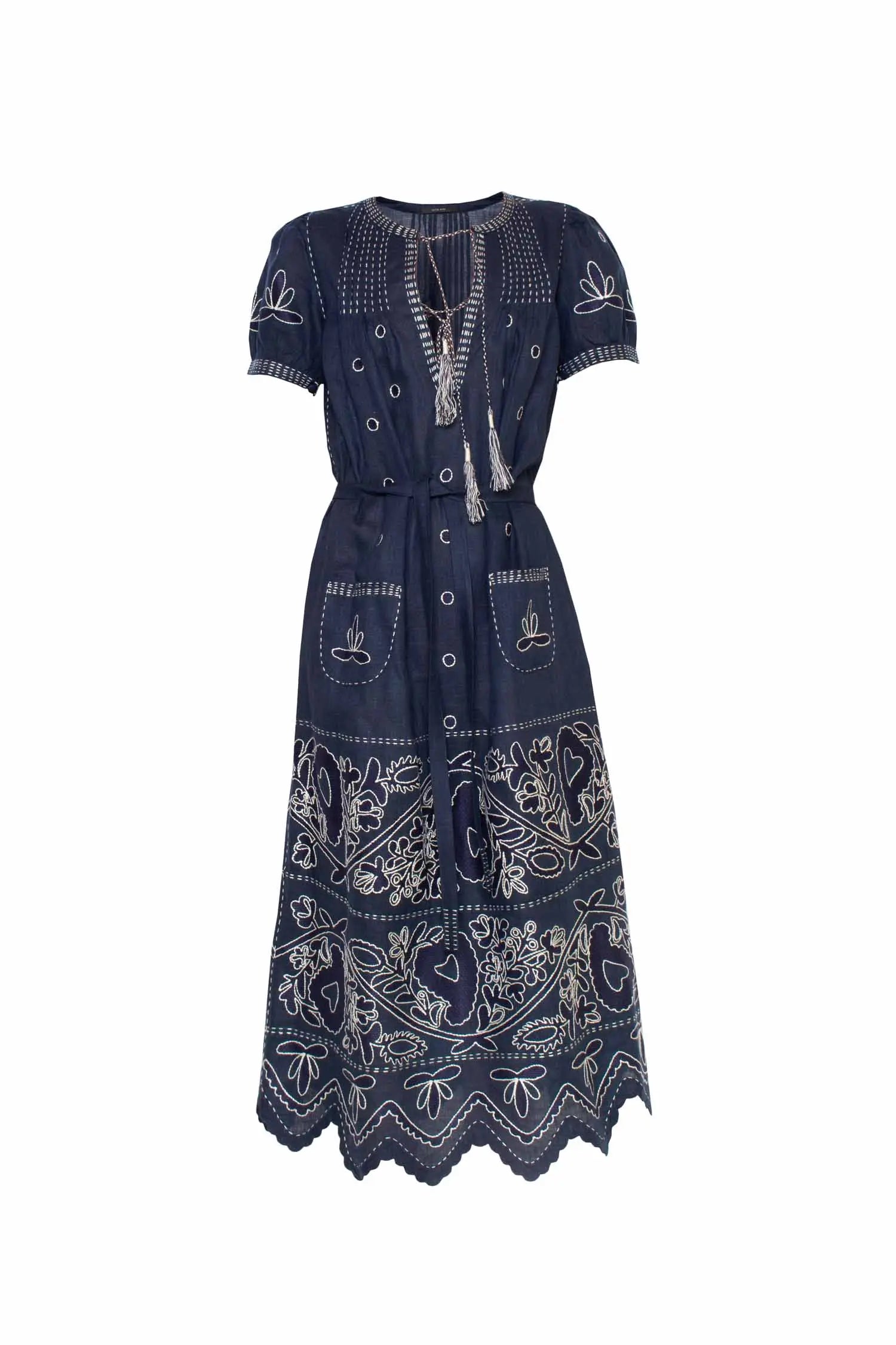 Rushka Embroidered Dress - Navy & White Vita Kin