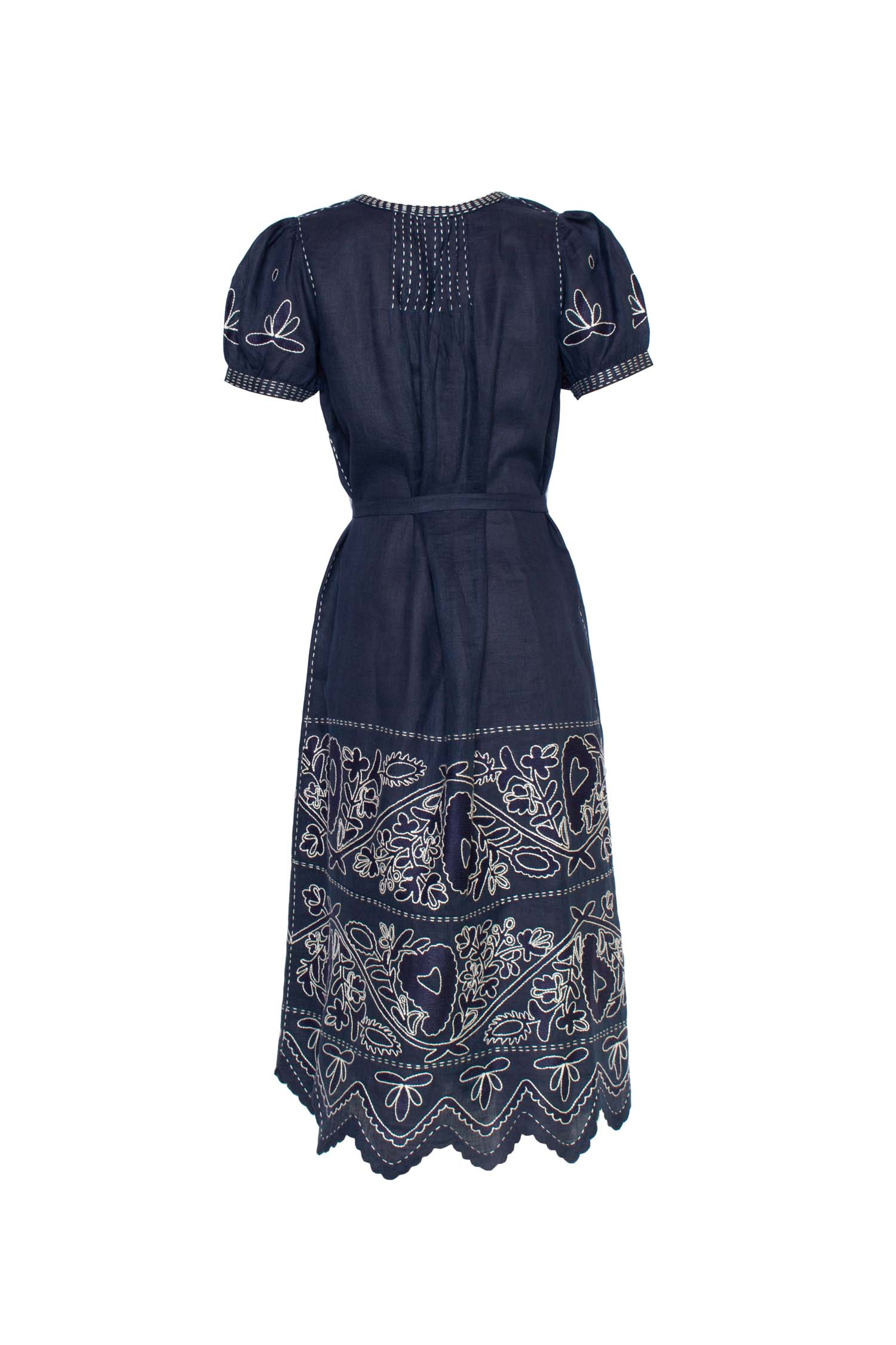 Rushka Embroidered Dress - Navy & White