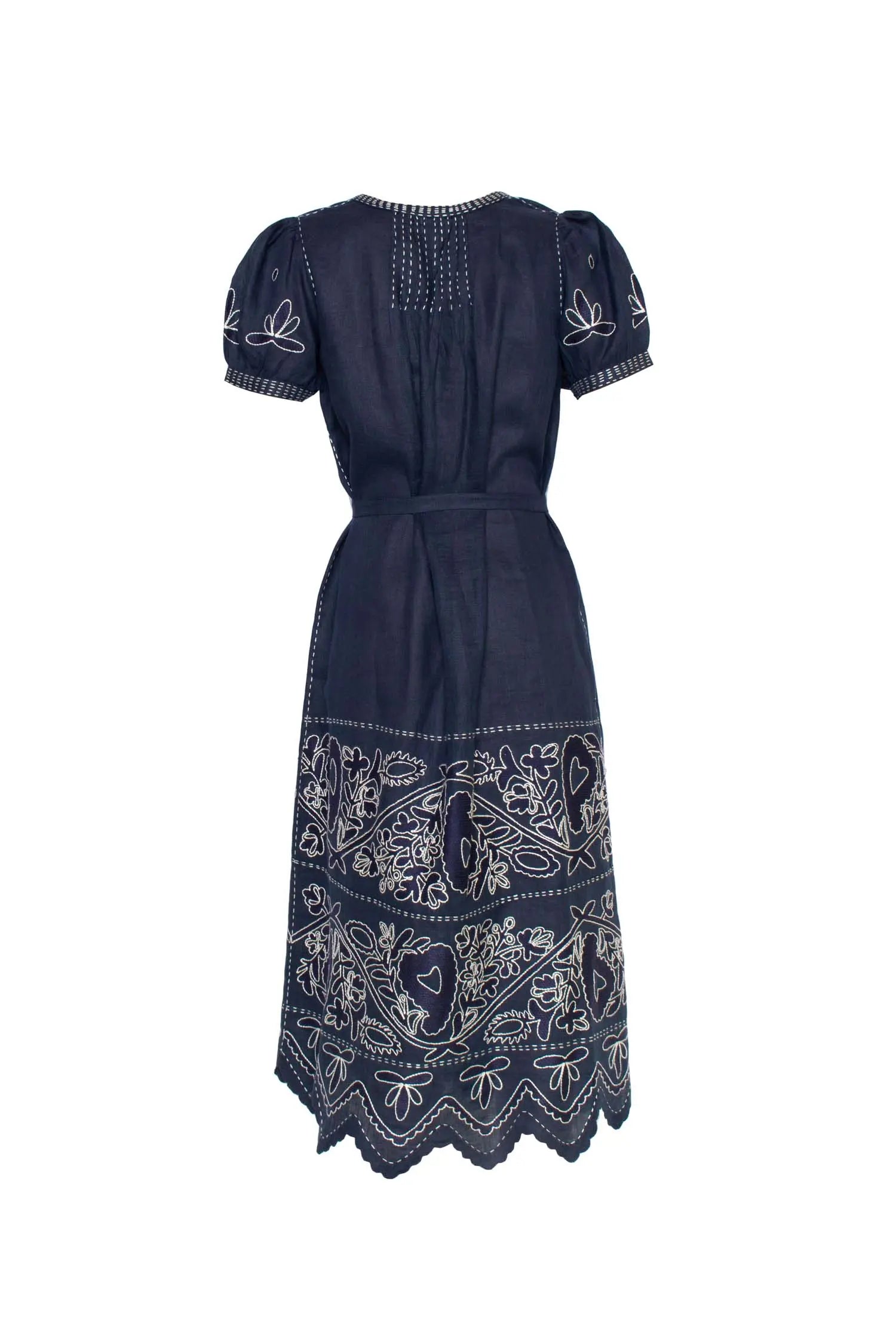Rushka Embroidered Dress - Navy & White Vita Kin