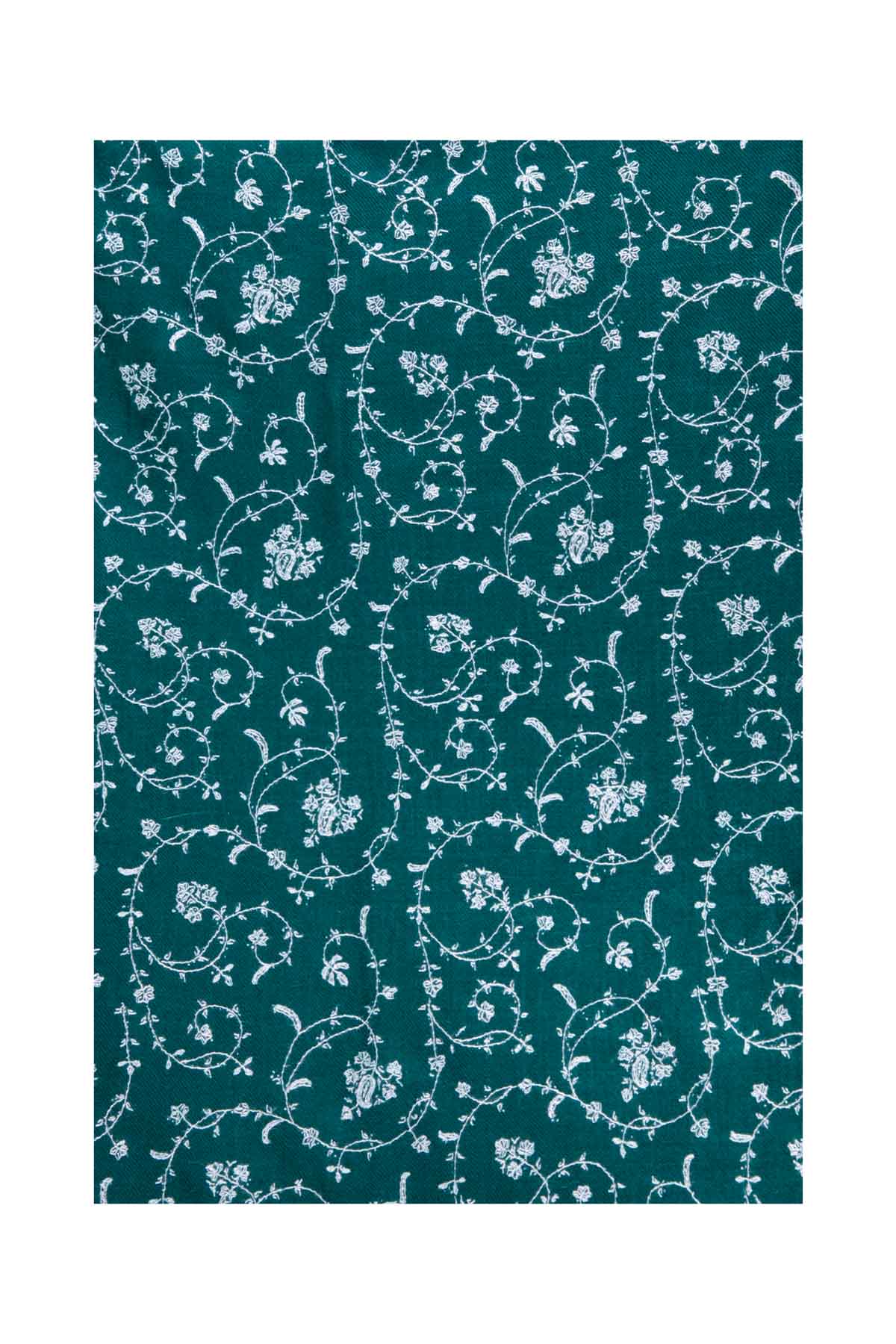 Full Floral Embroidered Pashmina Shawl - Green & White Debonnaire
